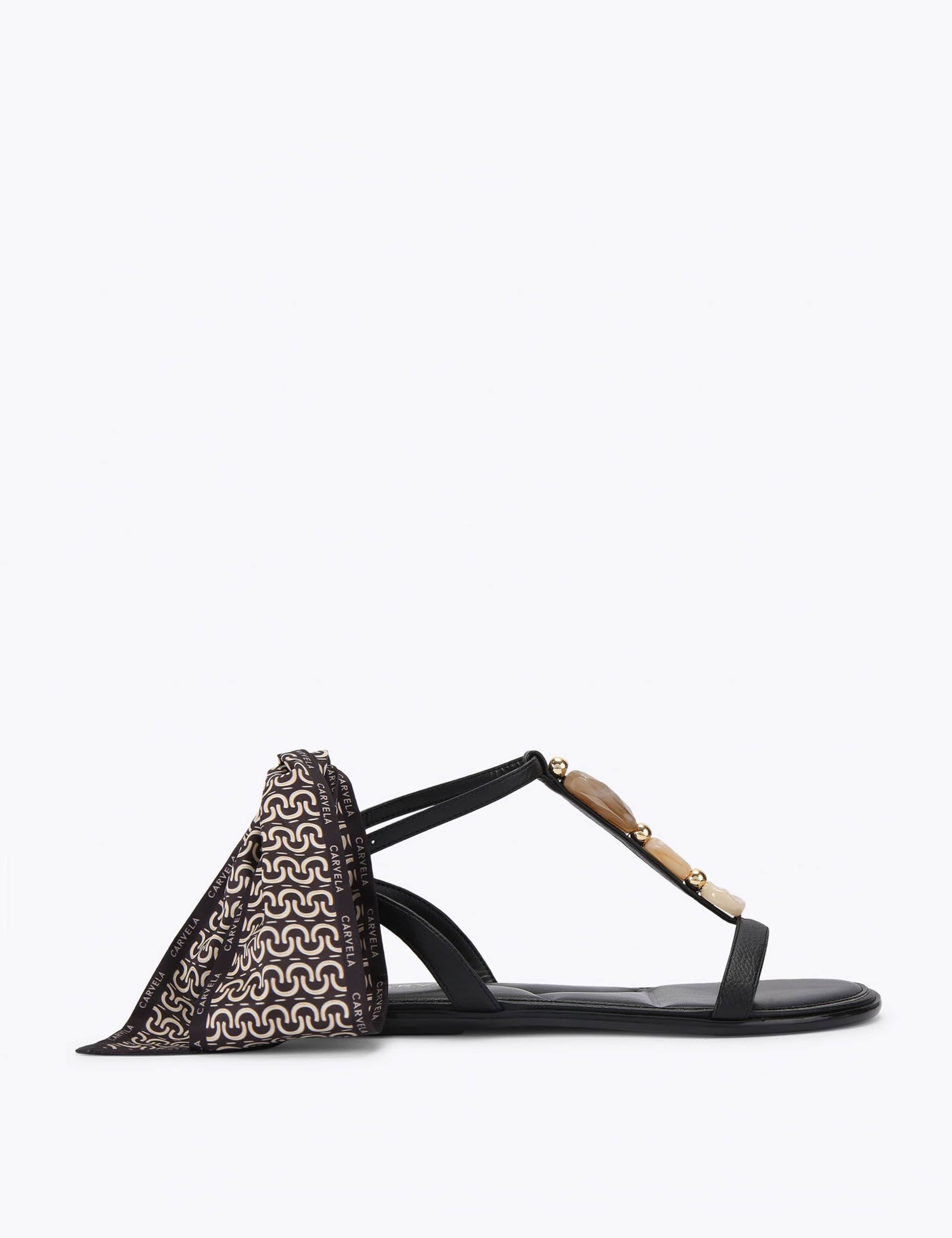 Embellished Scarf Ankle Strap Flat Sandals 1 of 4