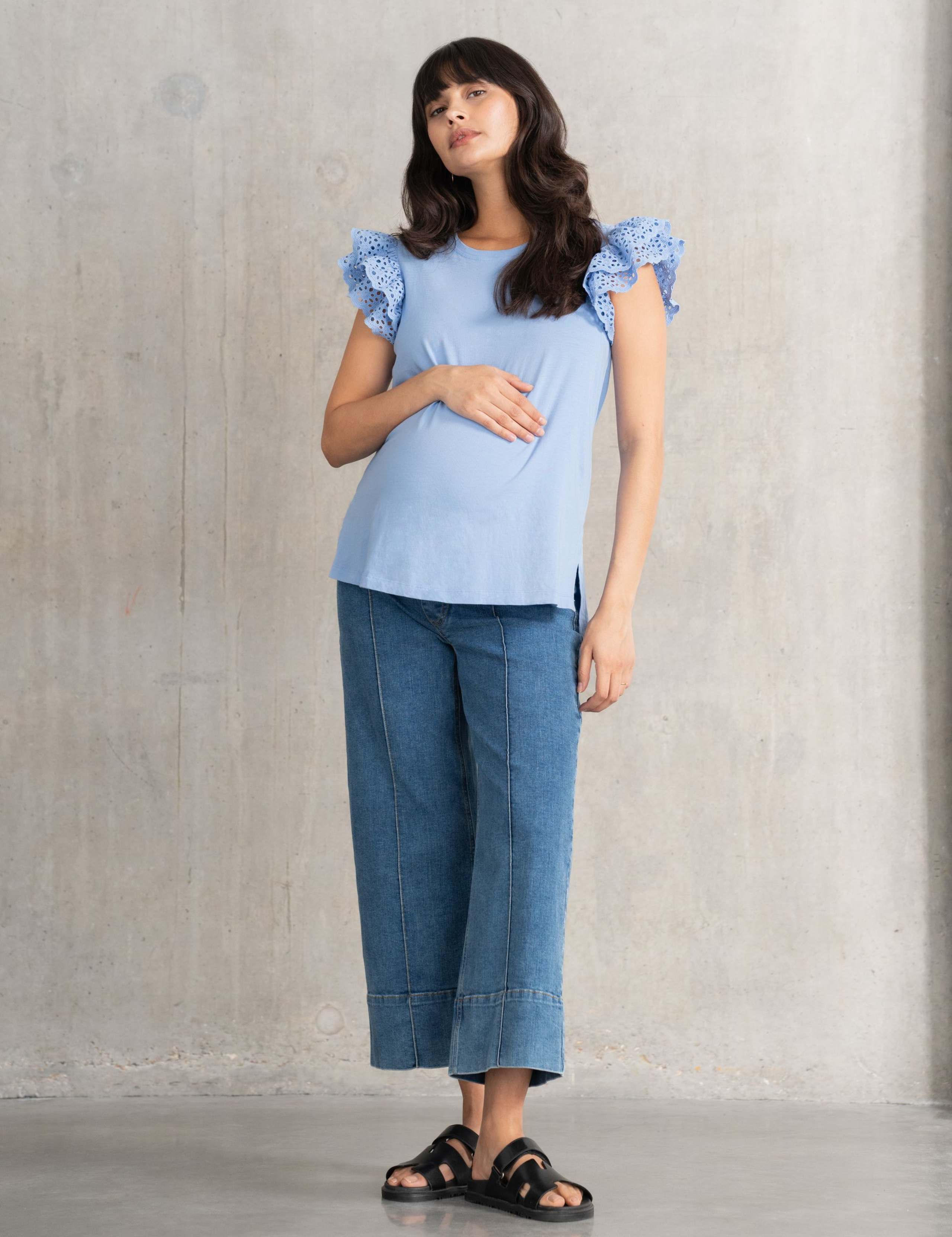 Maternity Pure Cotton Broderie Ruffle Top 1 of 4