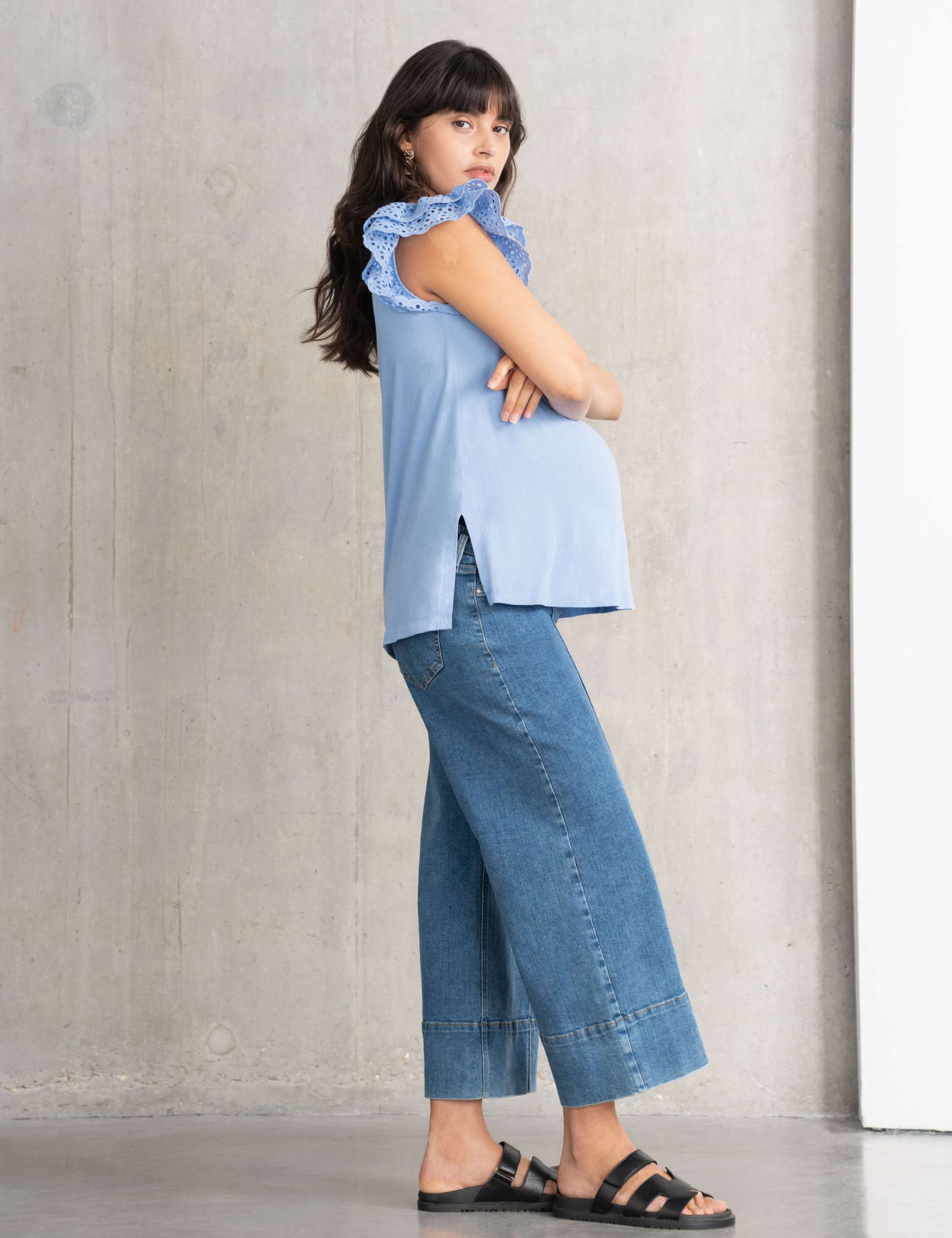 Maternity Pure Cotton Broderie Ruffle Top 2 of 4