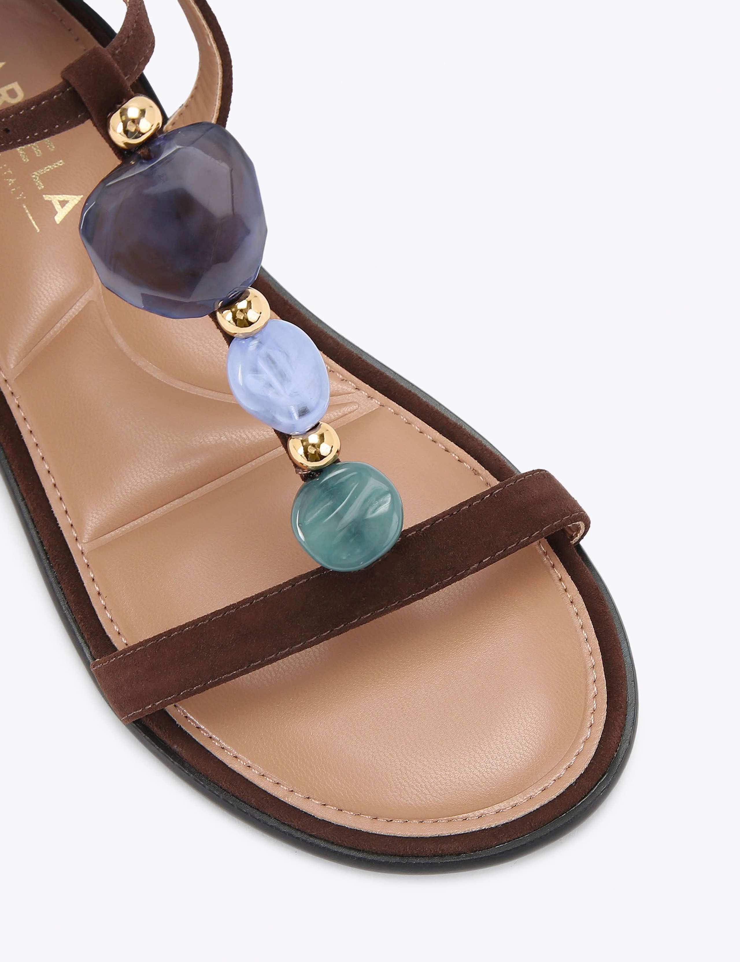 Suede Embellished Scarf Tie Flat Sandals 3 of 4