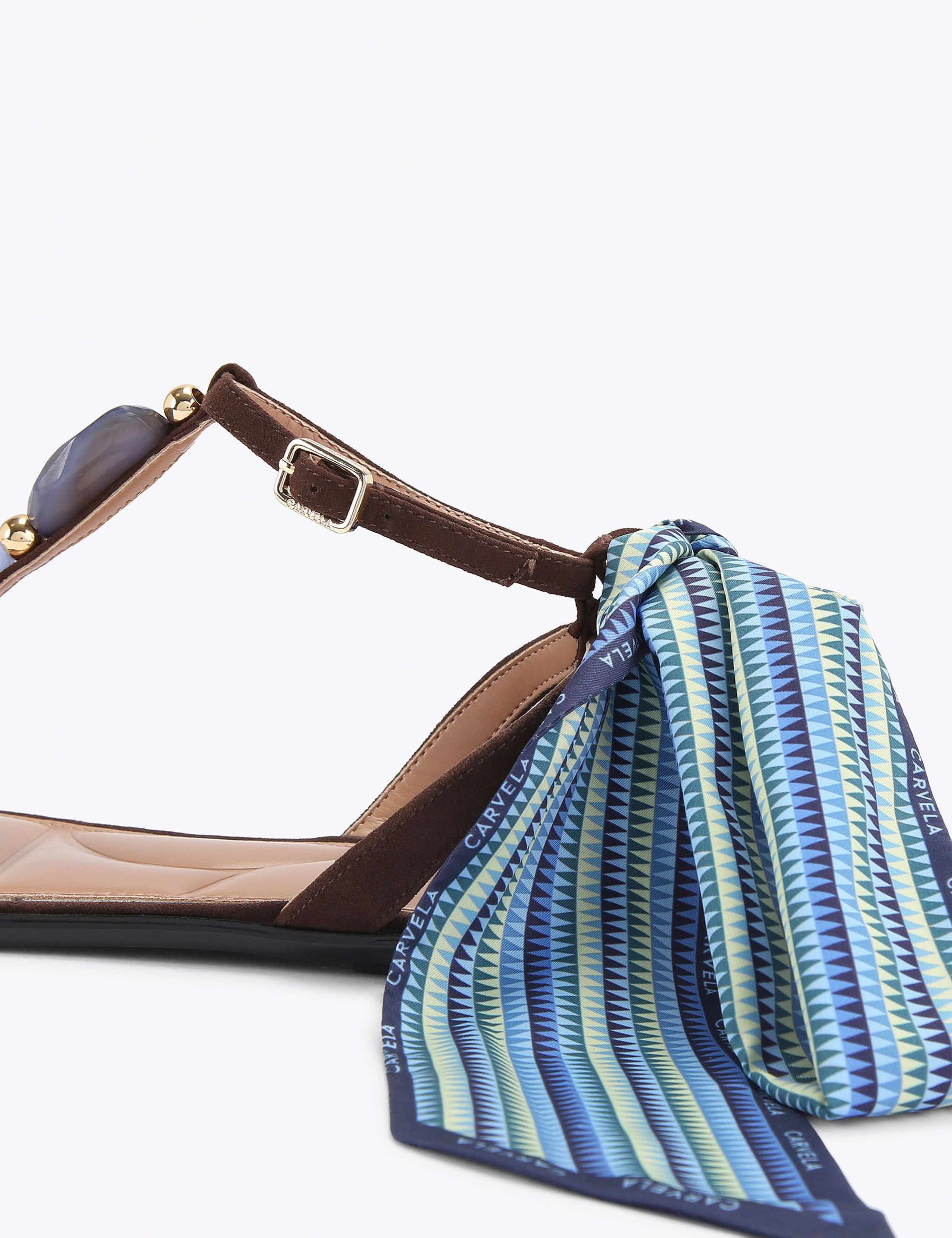 Suede Embellished Scarf Tie Flat Sandals 4 of 4