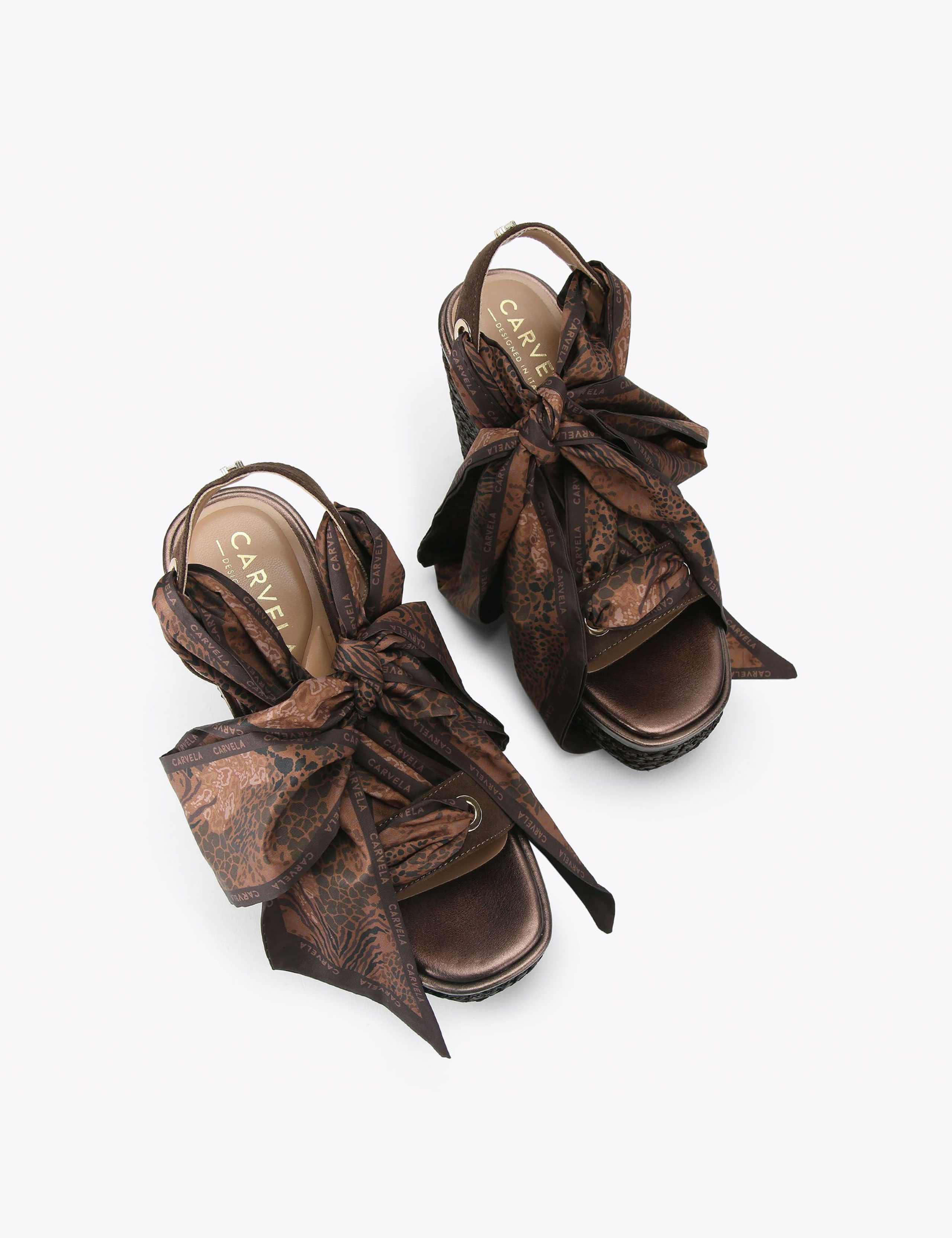 Suede Scarf Tie Wedge Open Toe Sandals 2 of 4