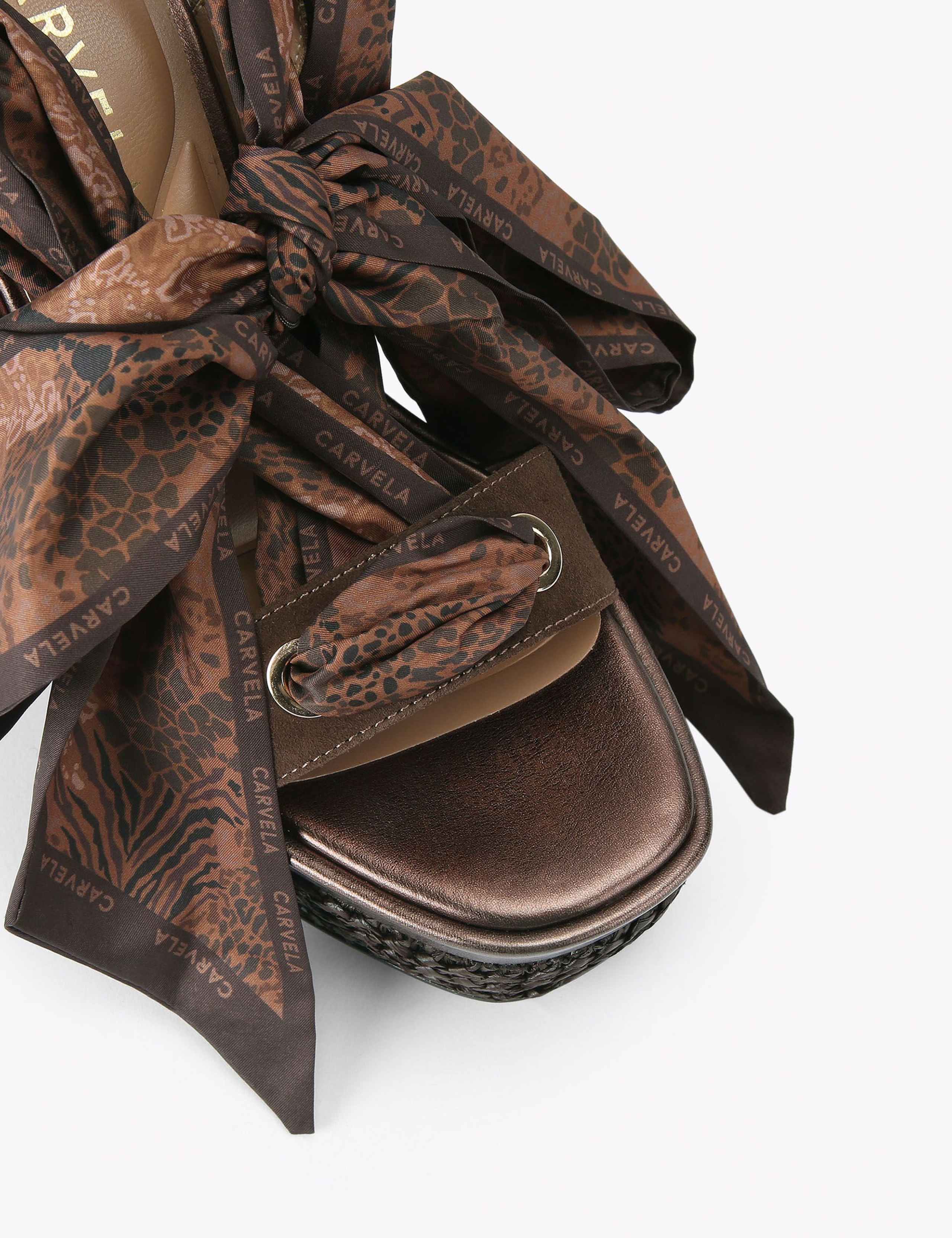 Suede Scarf Tie Wedge Open Toe Sandals 3 of 4