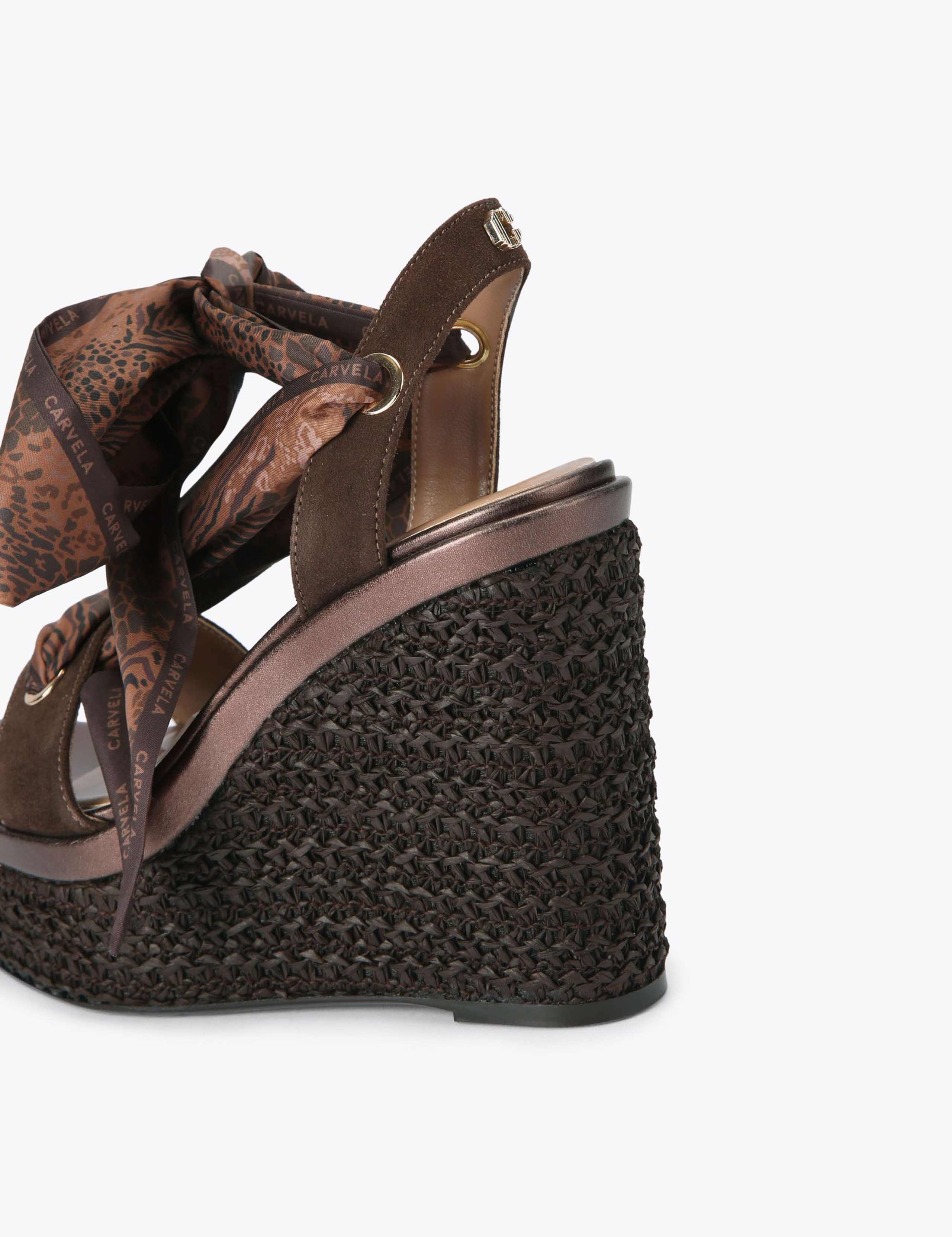 Suede Scarf Tie Wedge Open Toe Sandals 4 of 4