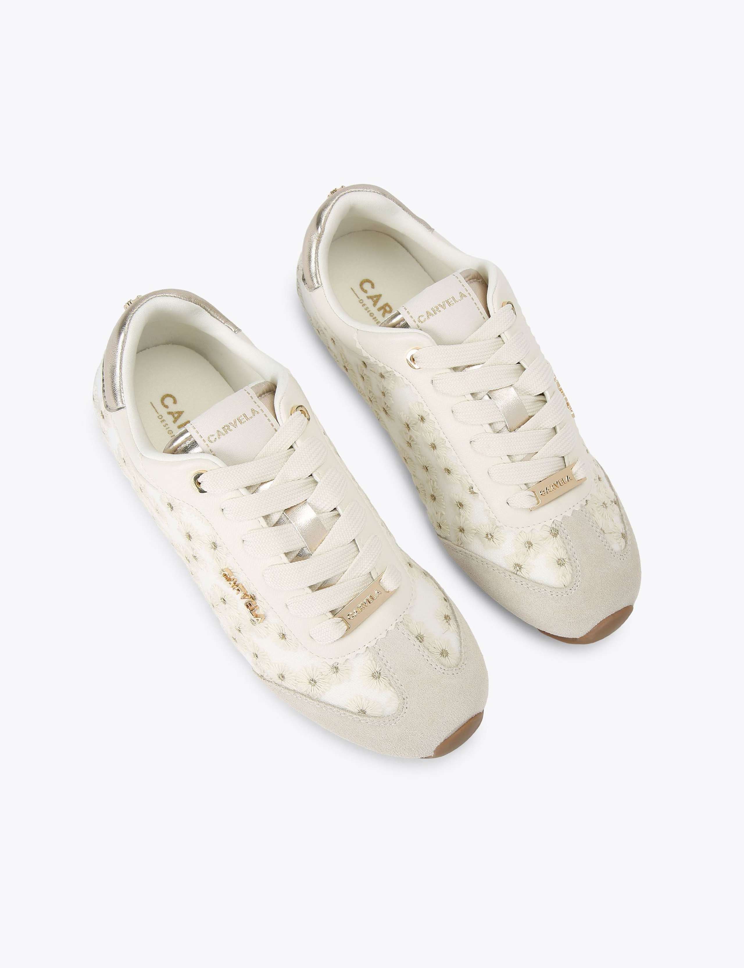 Leather Floral Embroidered Lace Up Trainers 2 of 4