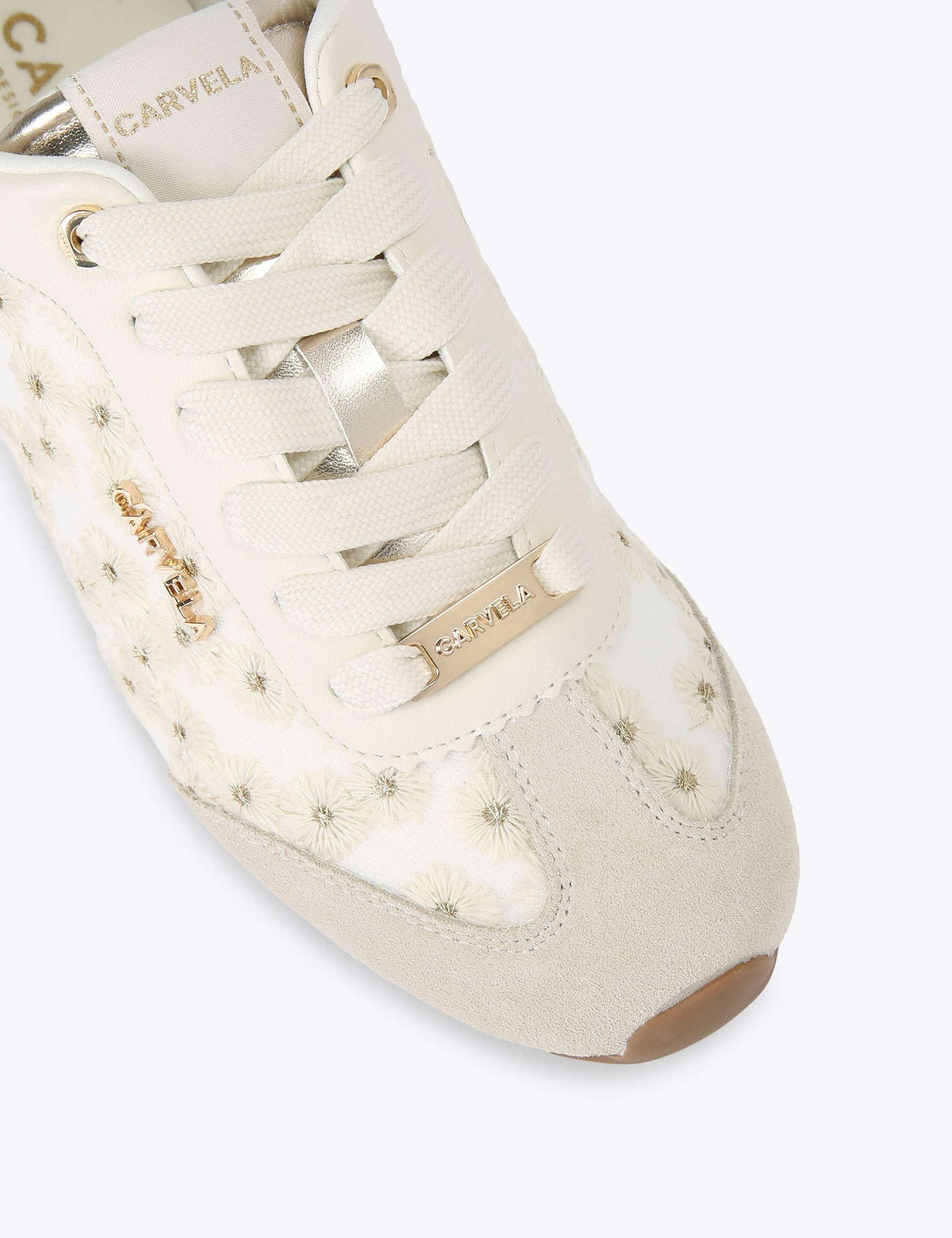 Leather Floral Embroidered Lace Up Trainers 3 of 4