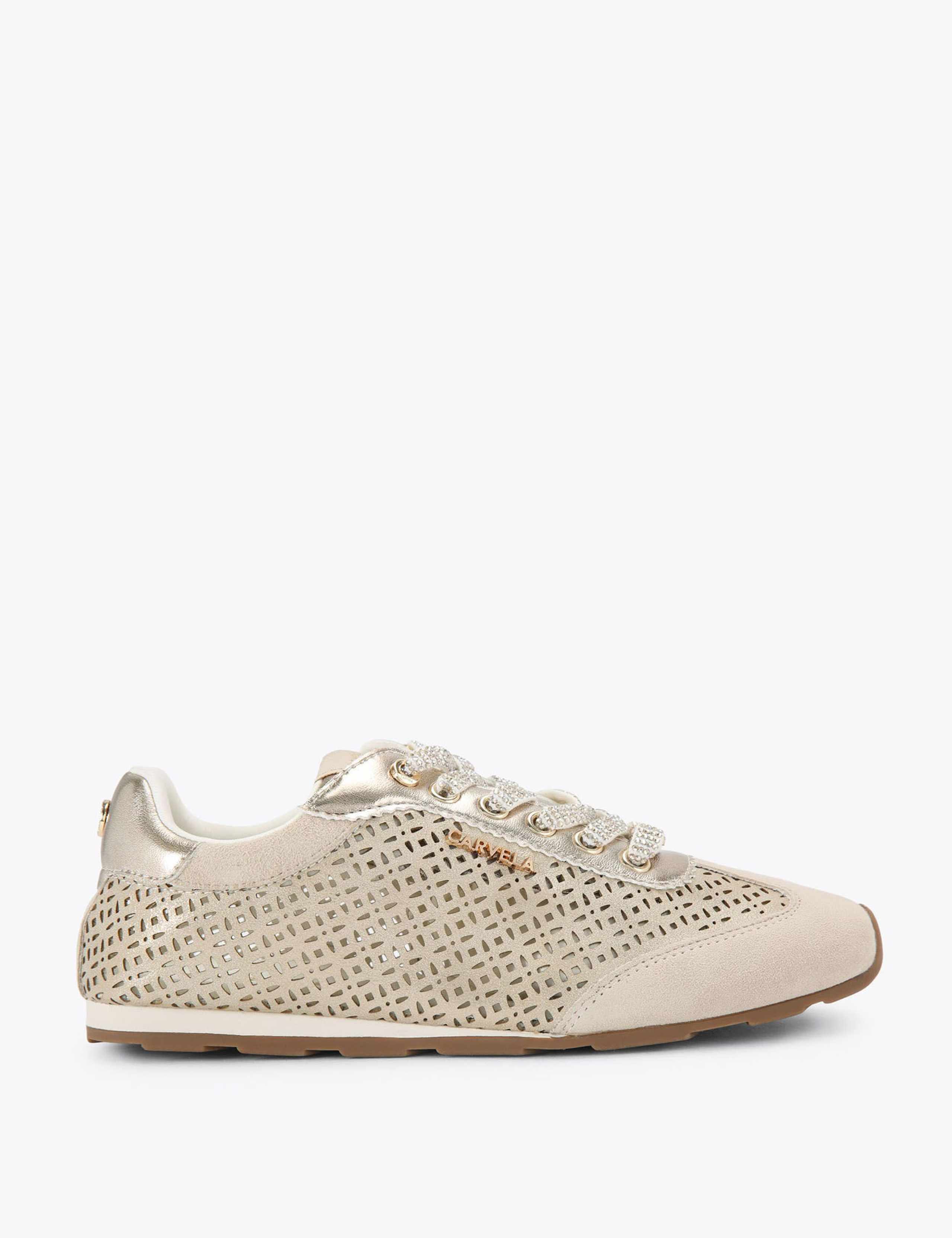 Leather Lace Up Laser Cut Sparkle Trainers 1 of 4