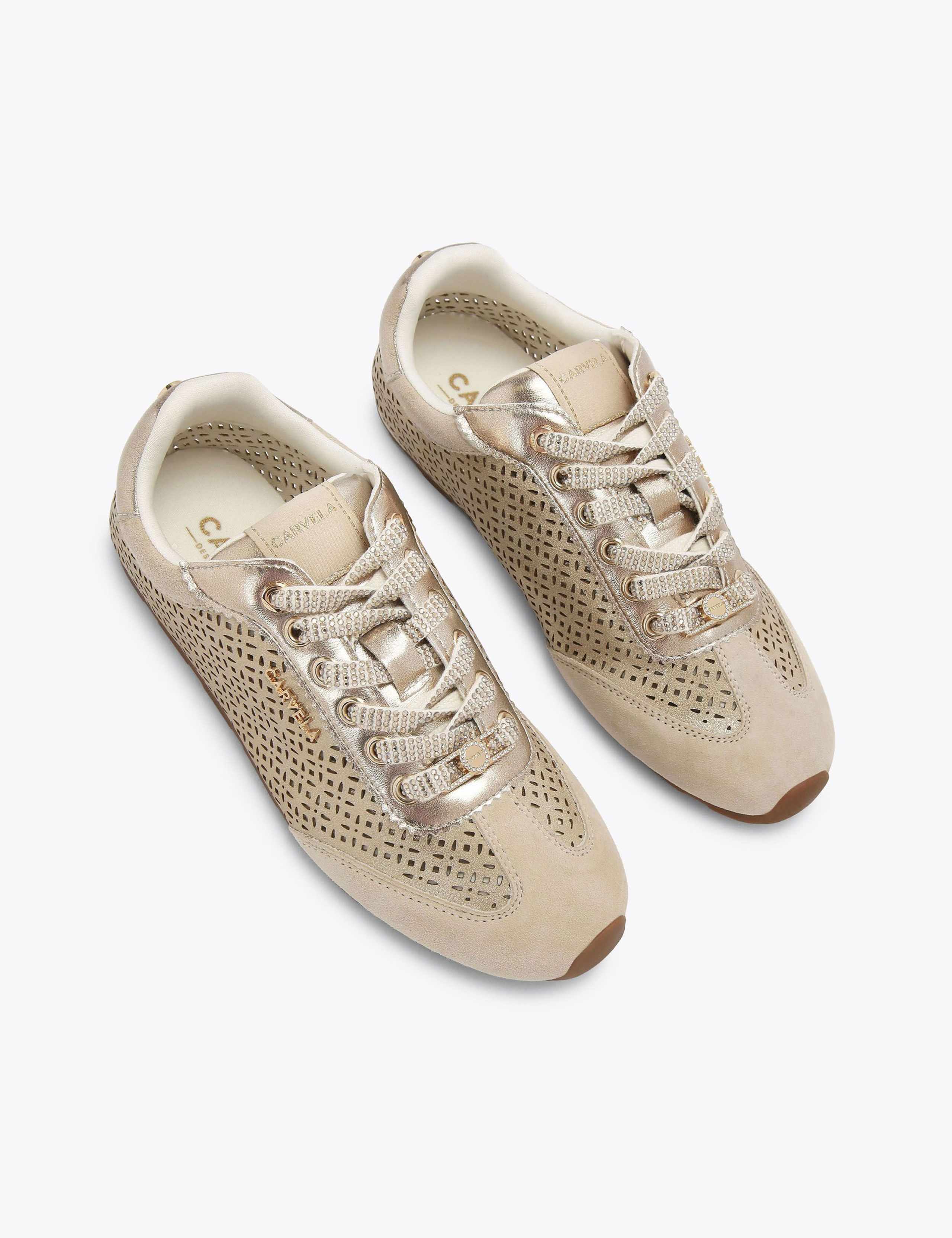 Leather Lace Up Laser Cut Sparkle Trainers 2 of 4