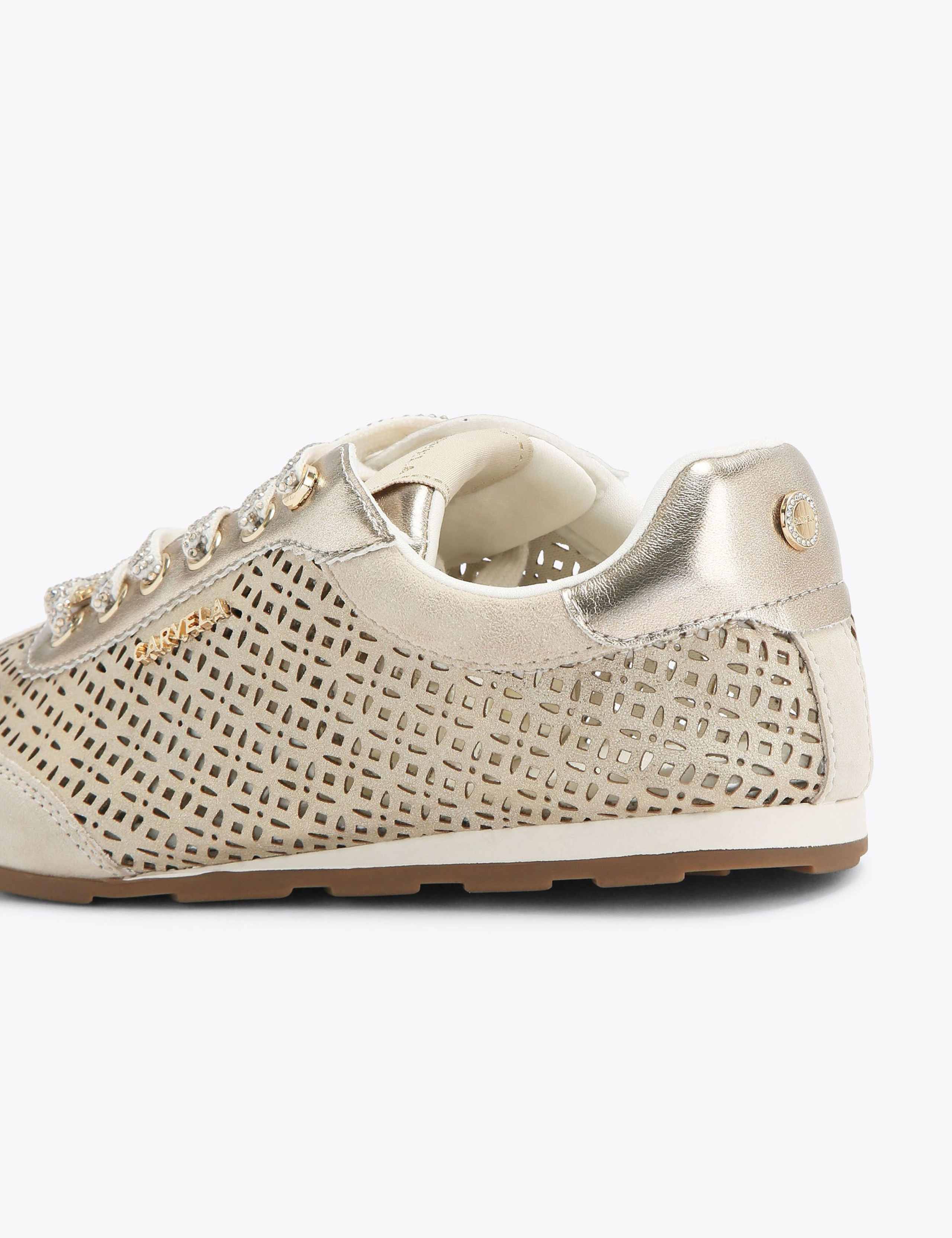 Leather Lace Up Laser Cut Sparkle Trainers 4 of 4