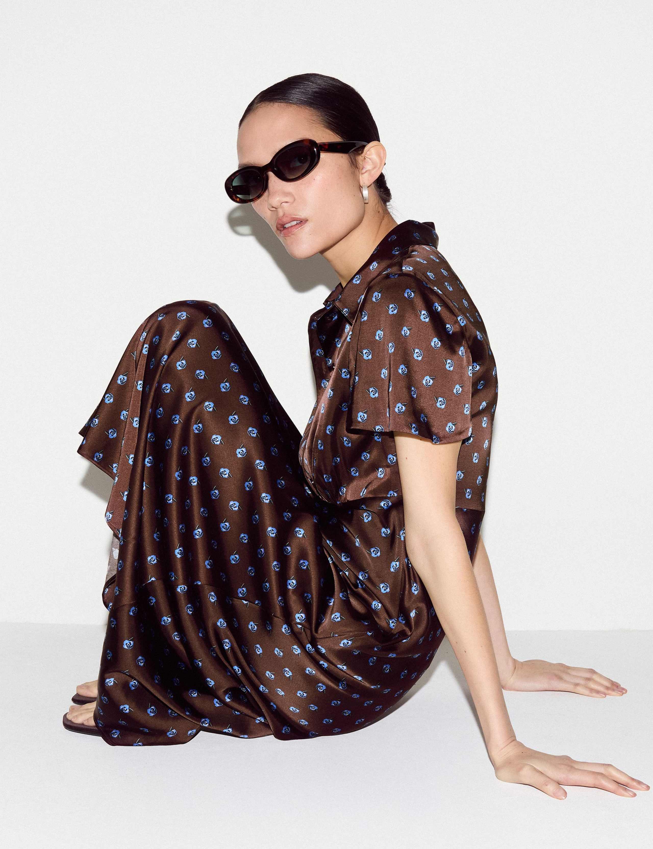 Satin Floral Collared Midi Shirt Dress 3 of 6