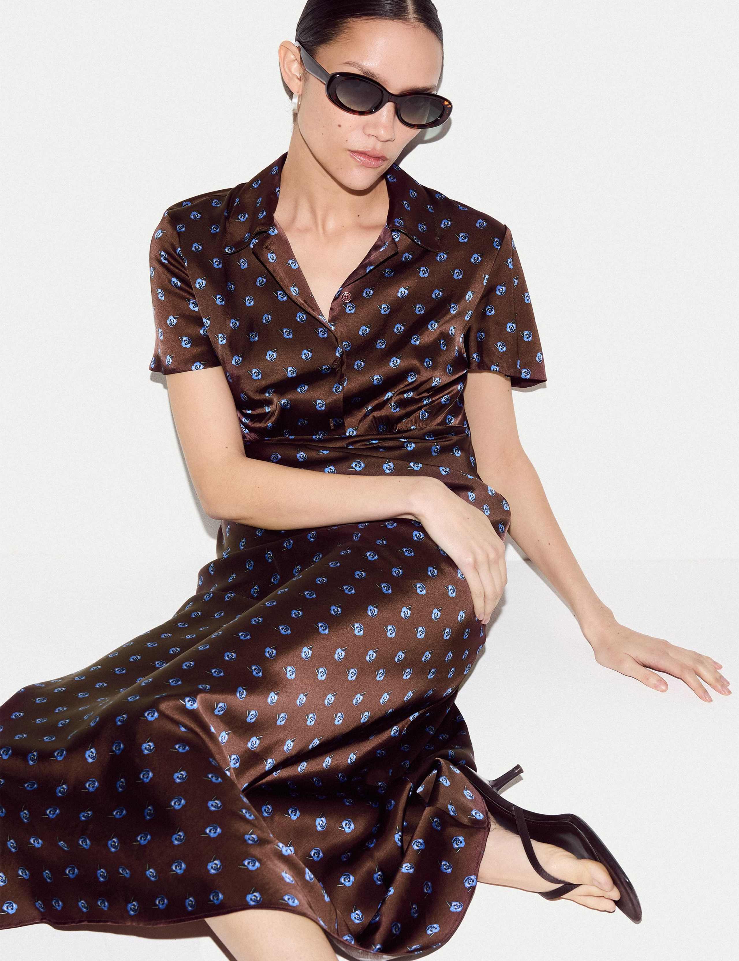 Satin Floral Collared Midi Shirt Dress 5 of 6