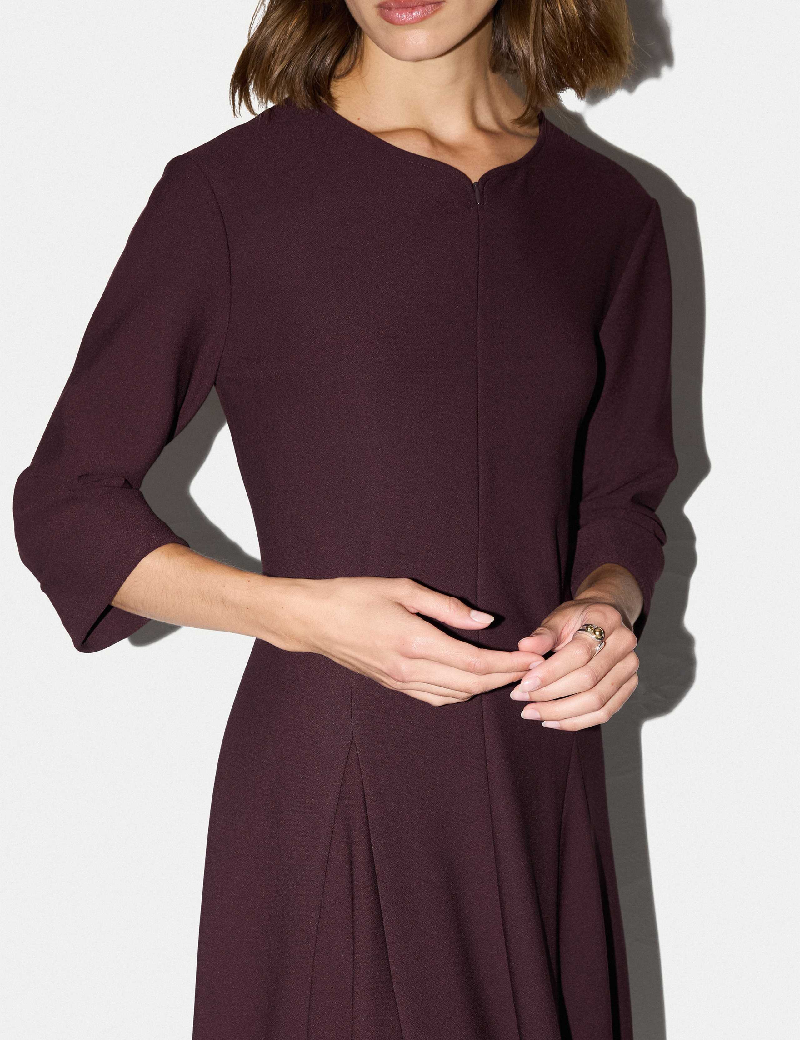 Crepe Notch Neck Godet Midi Swing Dress 3 of 6
