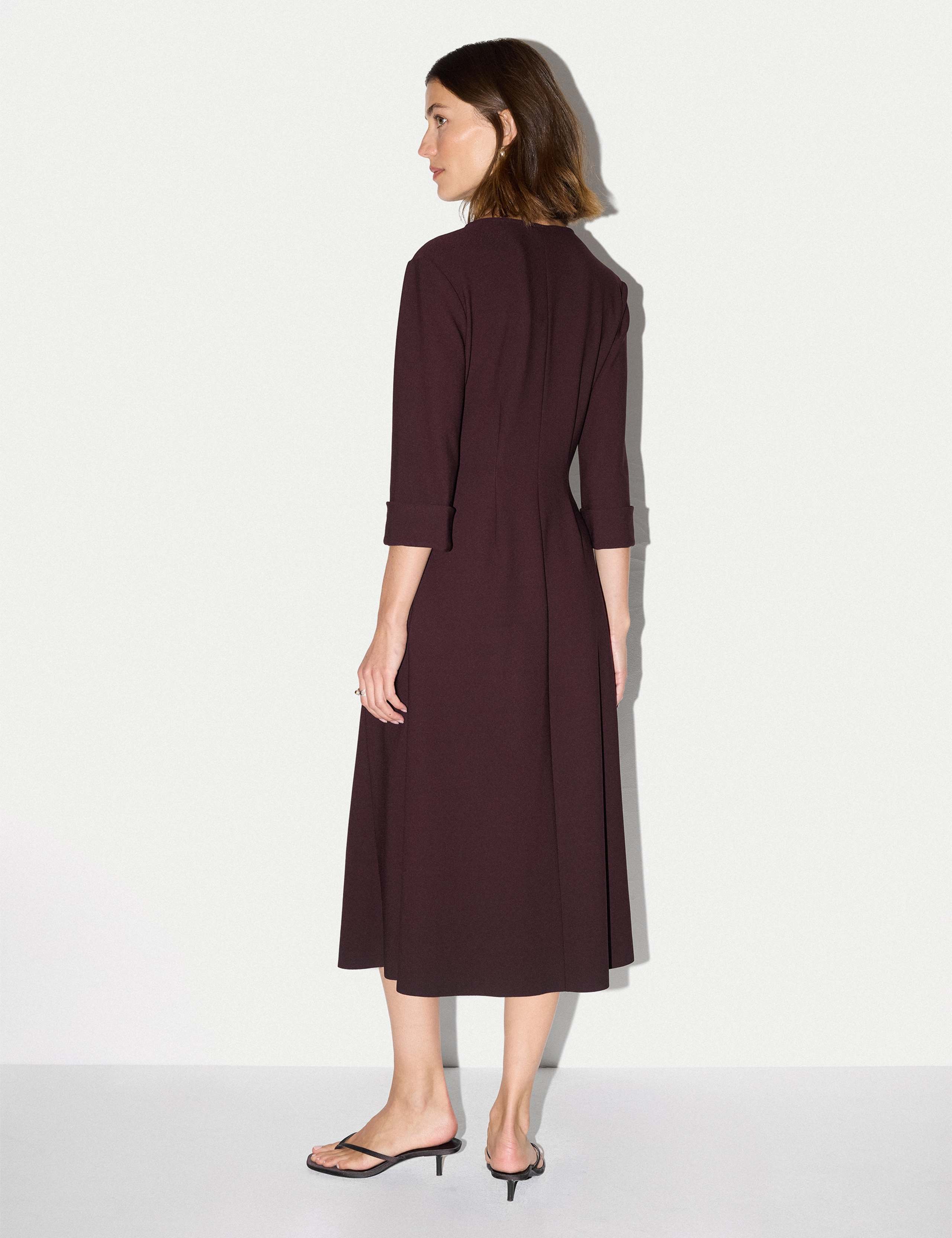 Crepe Notch Neck Godet Midi Swing Dress 4 of 6
