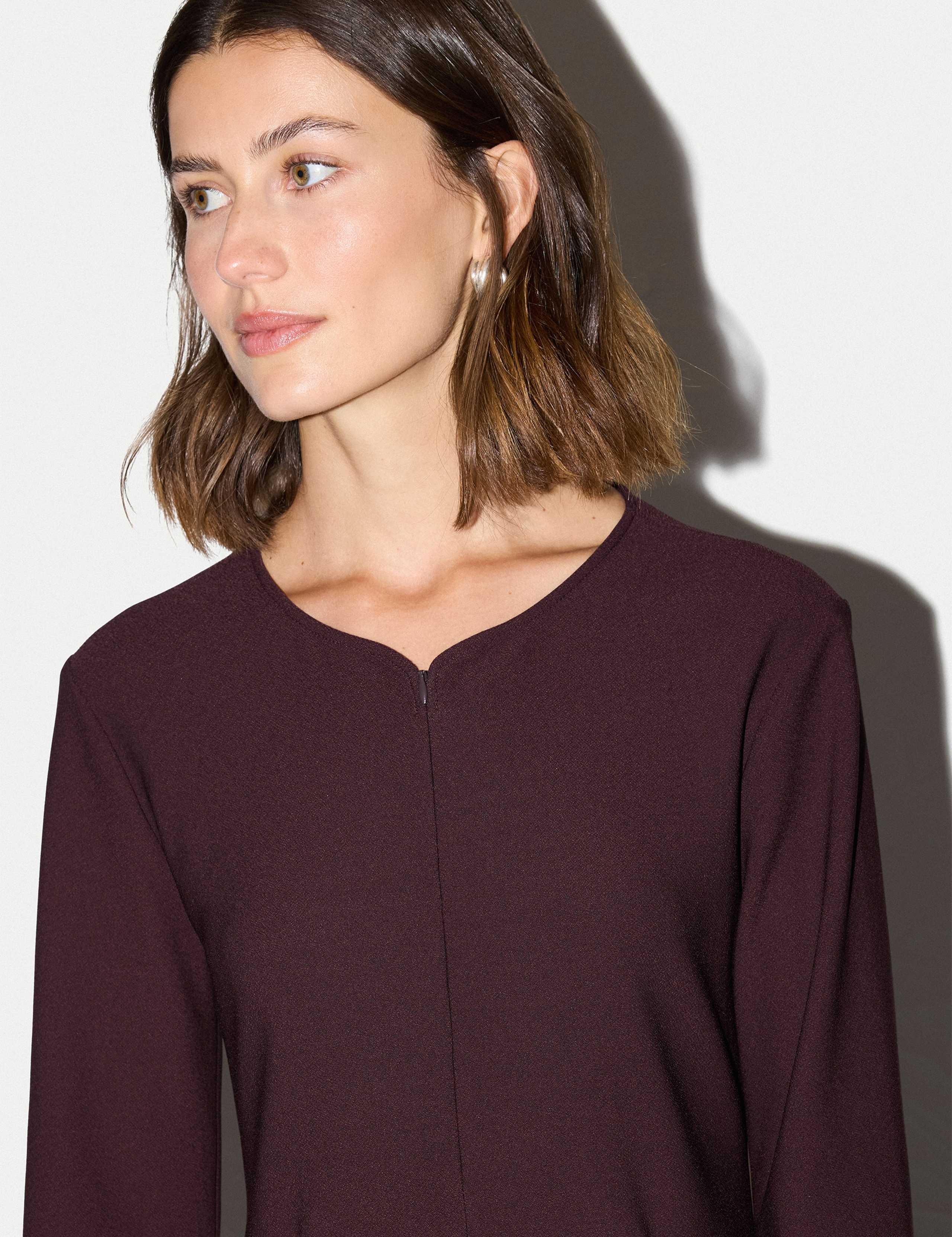 Crepe Notch Neck Godet Midi Swing Dress 5 of 6