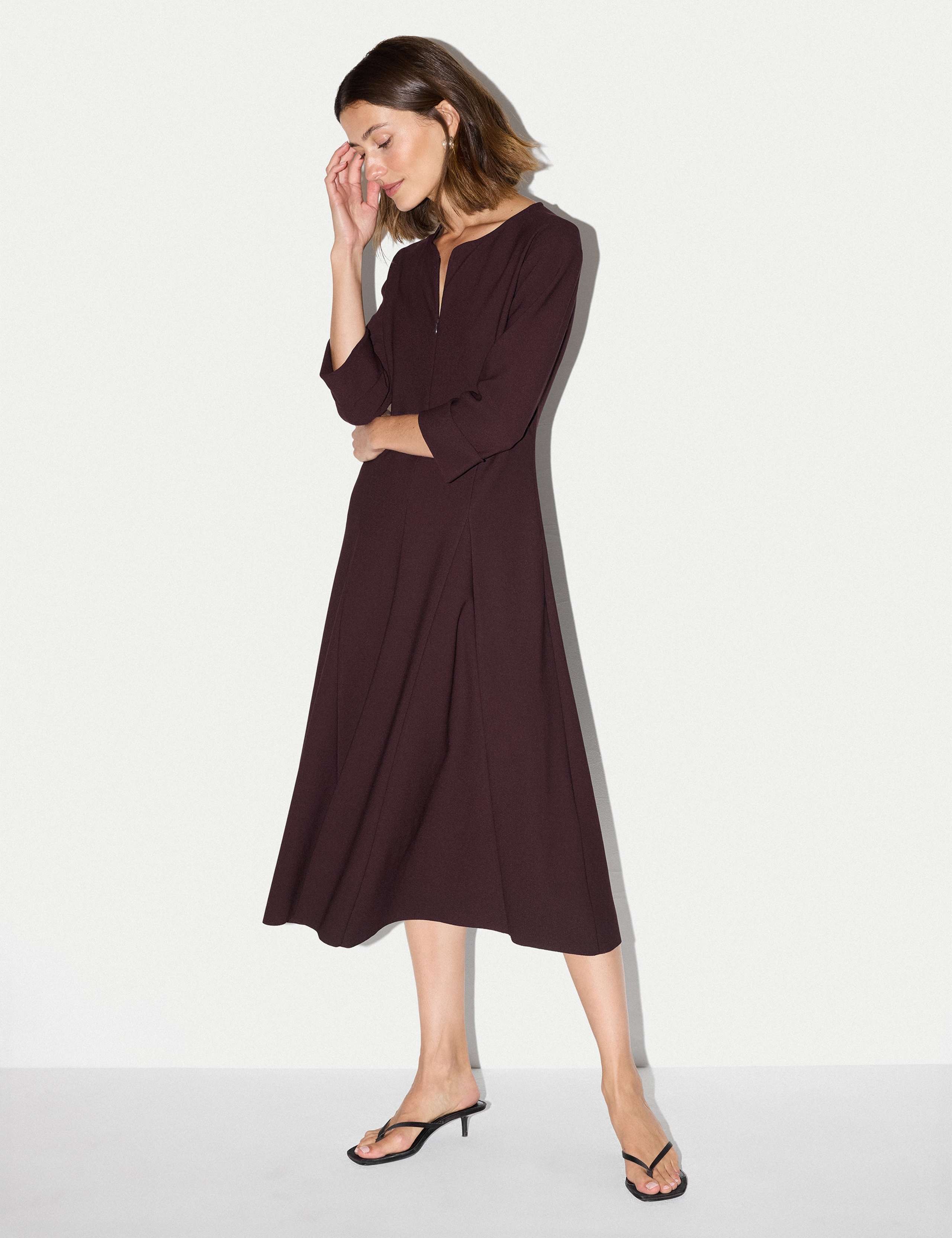 Crepe Notch Neck Godet Midi Swing Dress 6 of 6