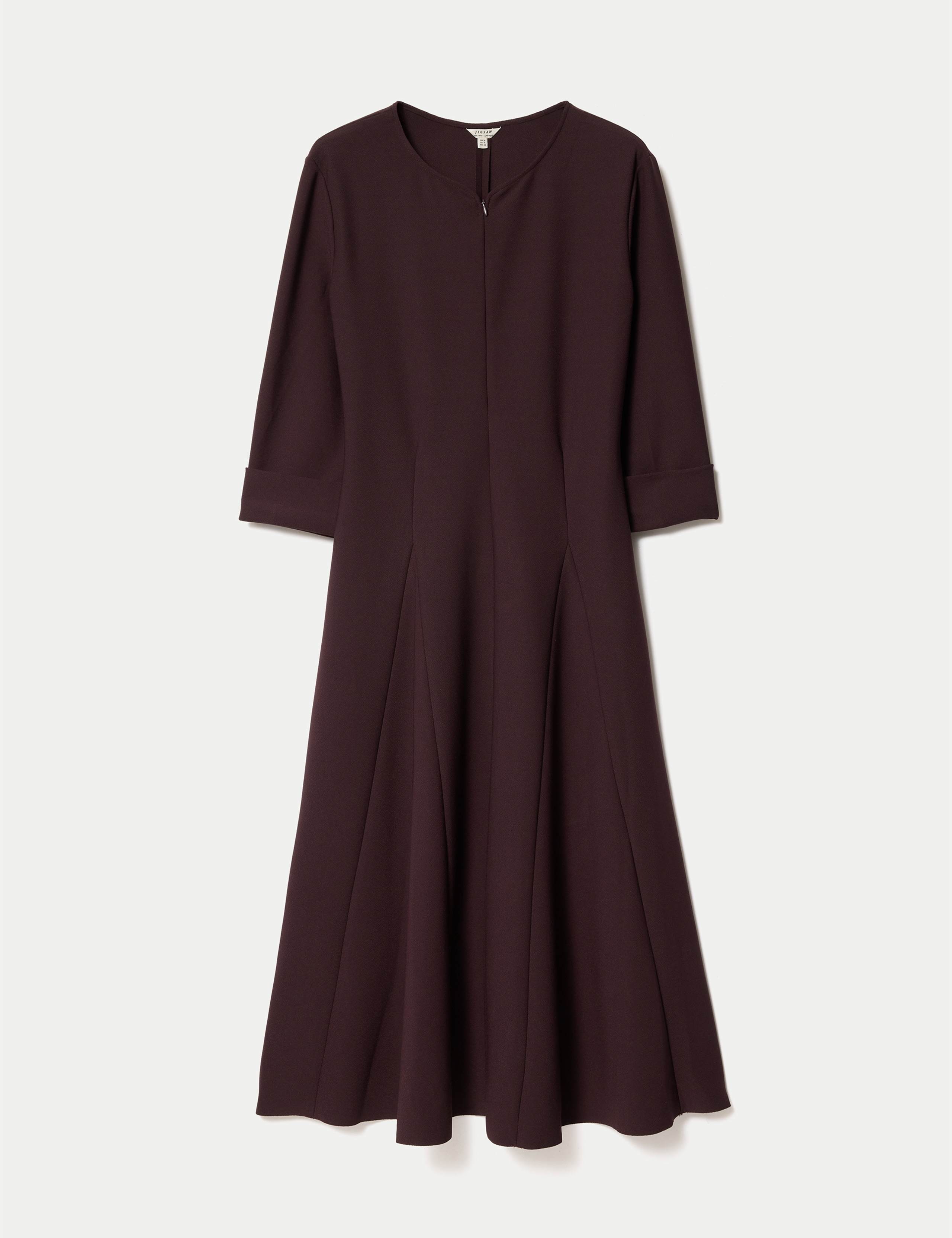 Crepe Notch Neck Godet Midi Swing Dress 2 of 6