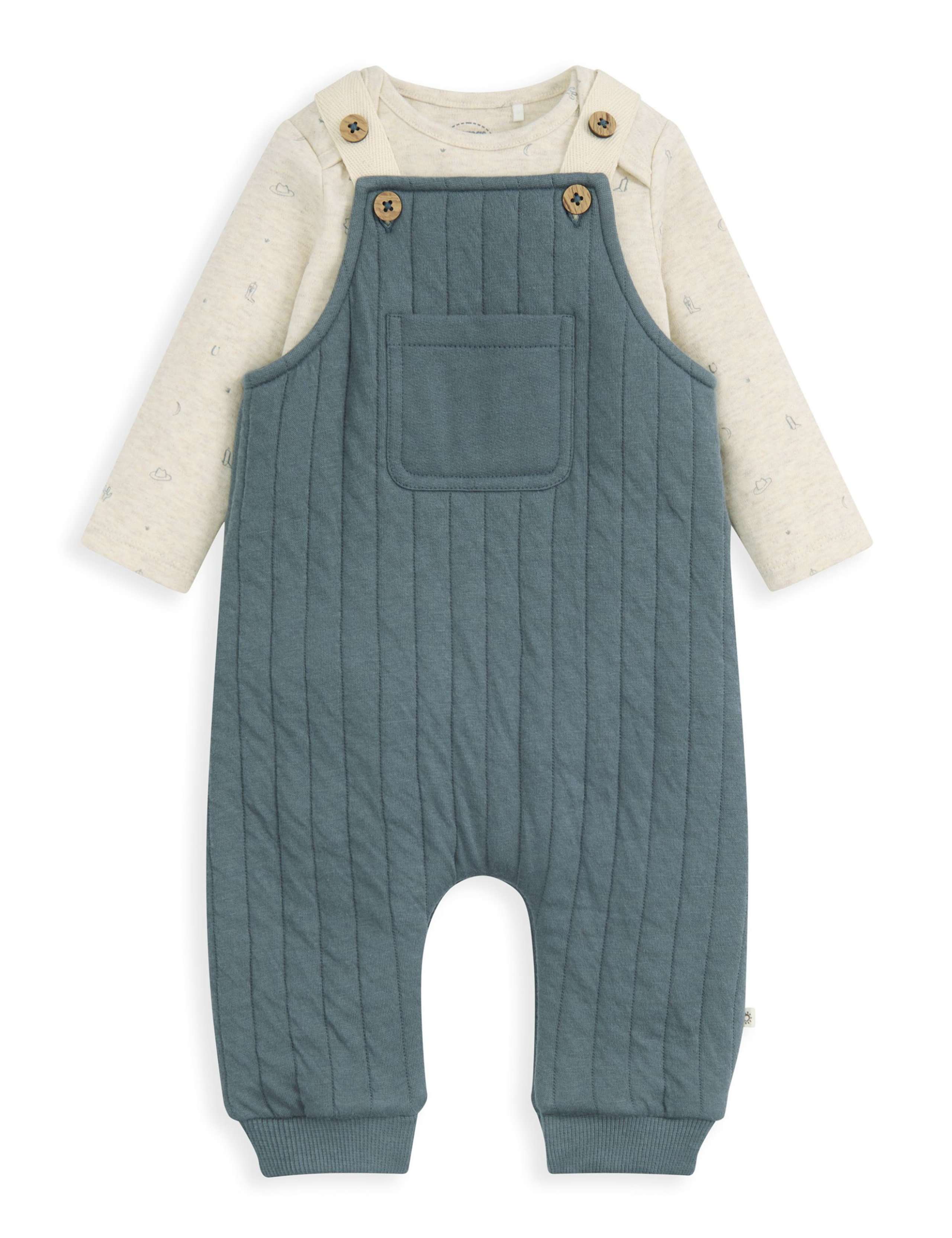 Cotton Rich Quilted Dungarees & Bodysuit Set (0-12 Mths) 2 of 4