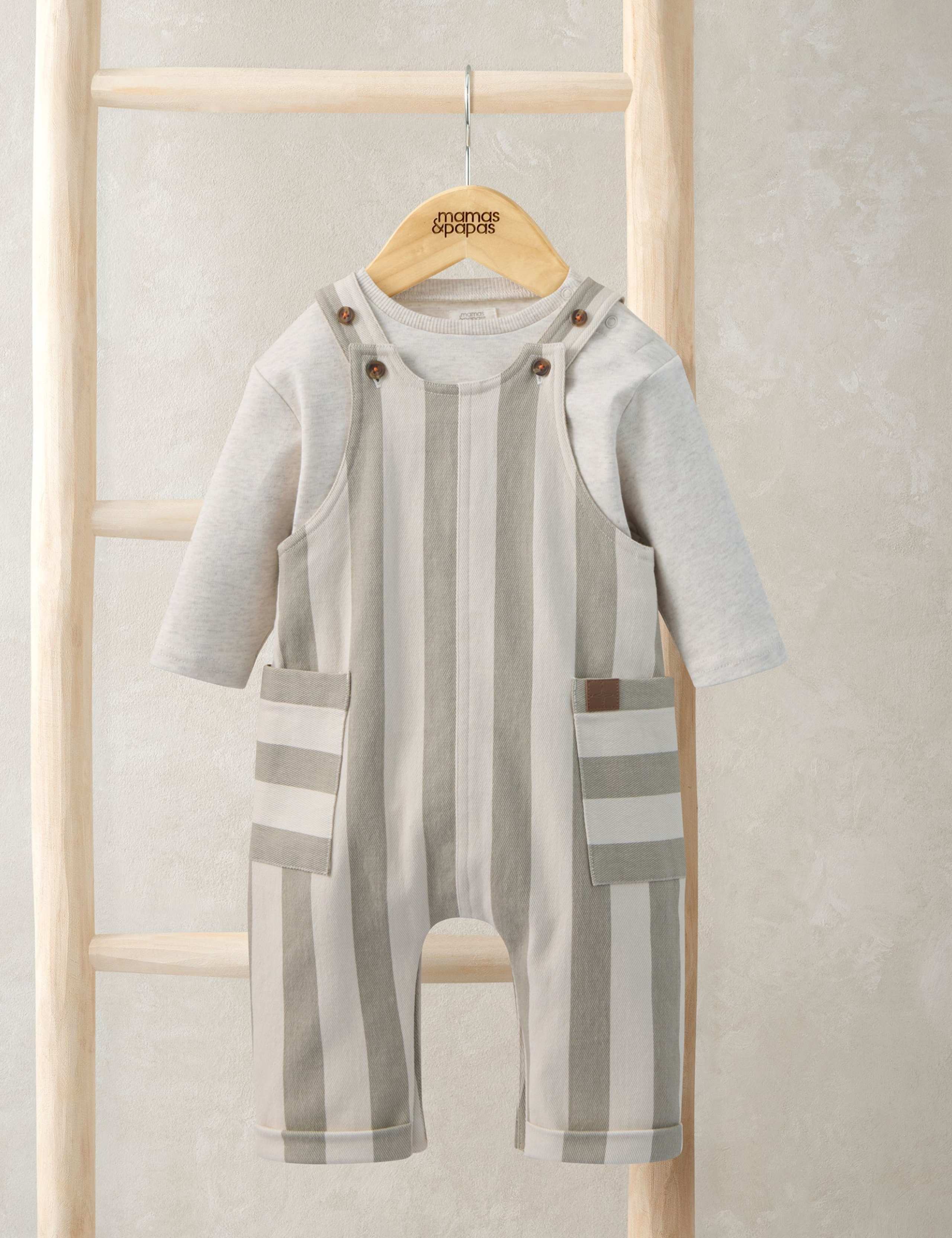 2 Piece Striped Dungarees & Top Outfit (0-36 Months) 1 of 3