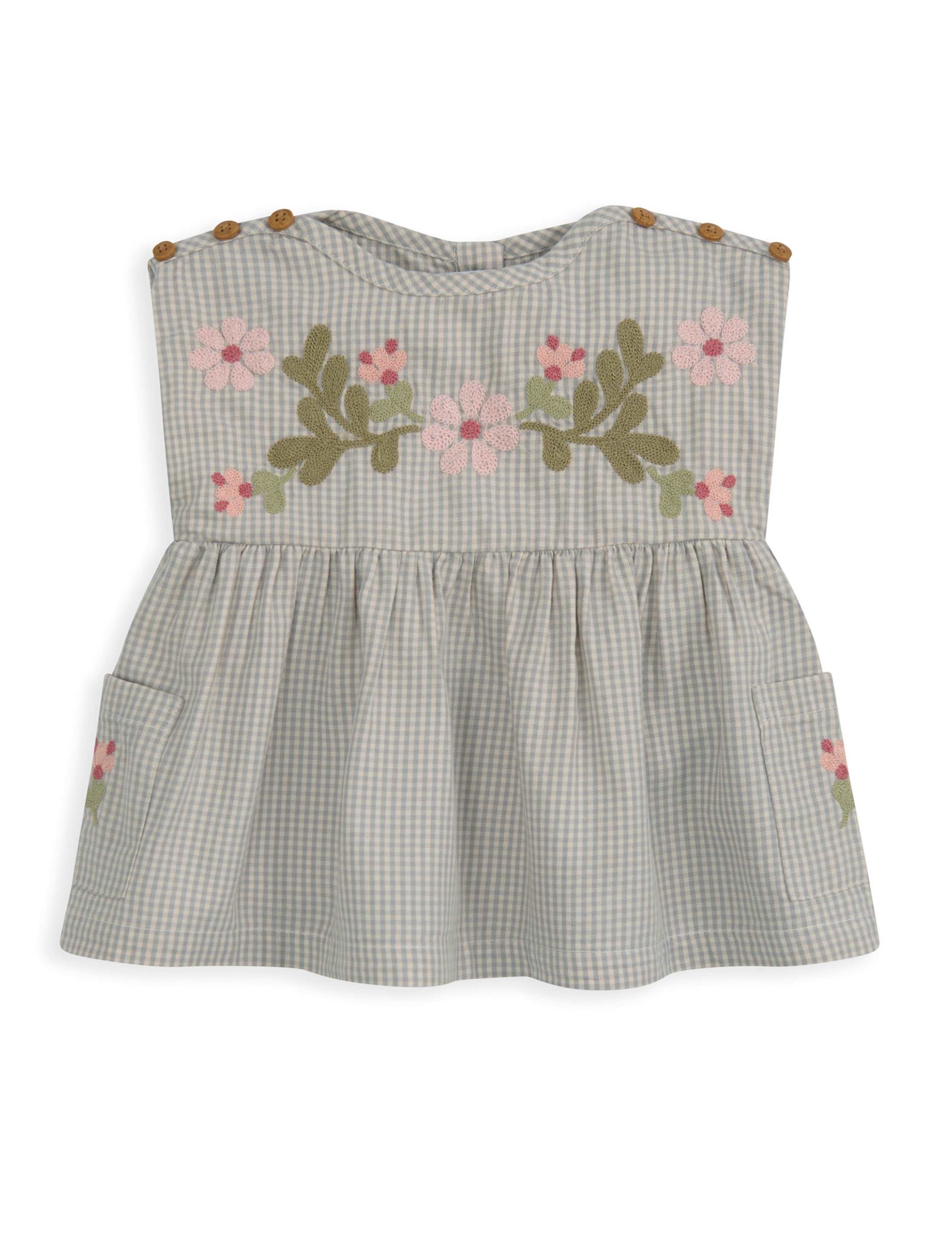 Pure Cotton Embroidered Gingham Outfit (0-24 Mths) 4 of 5