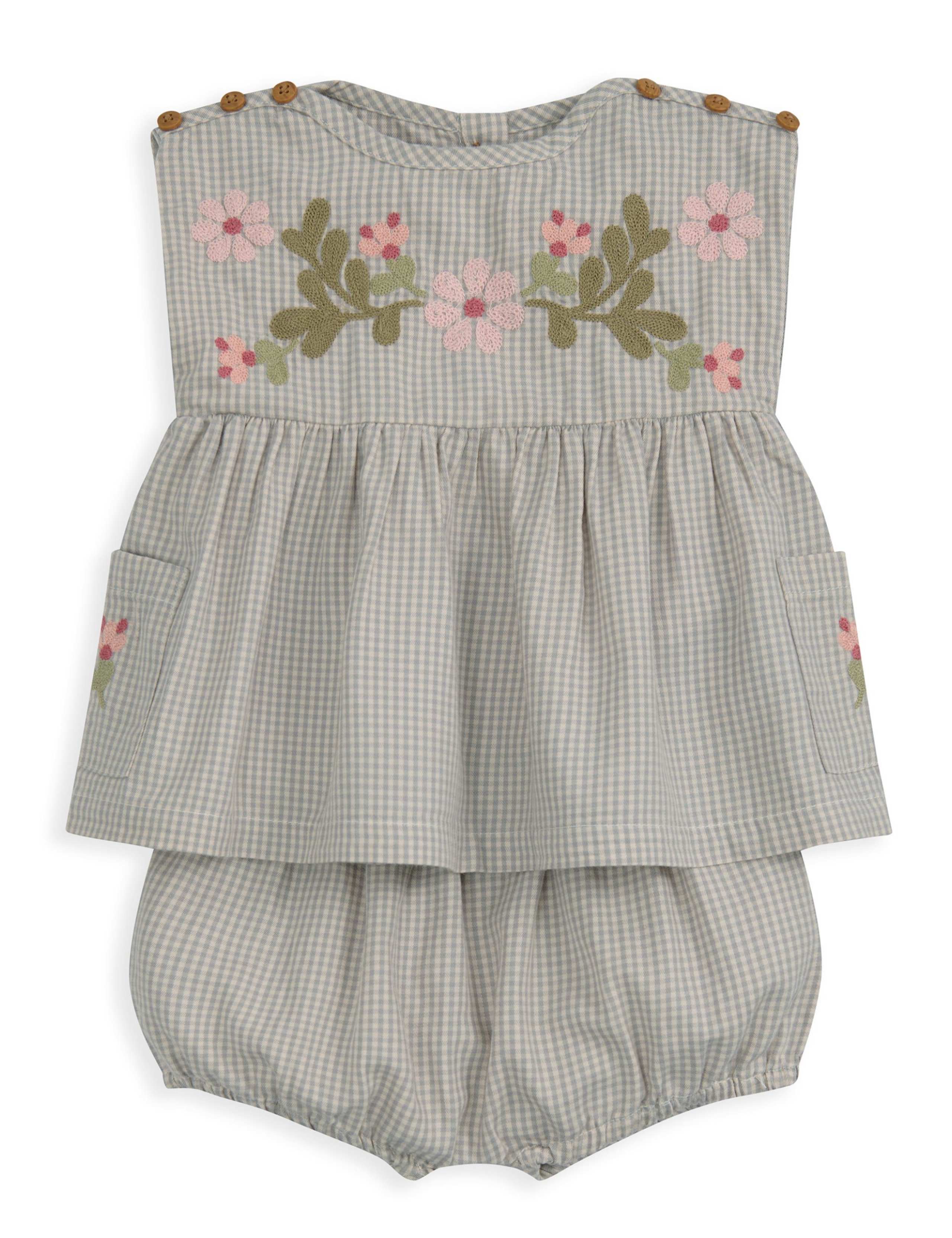 Pure Cotton Embroidered Gingham Outfit (0-24 Mths) 2 of 5