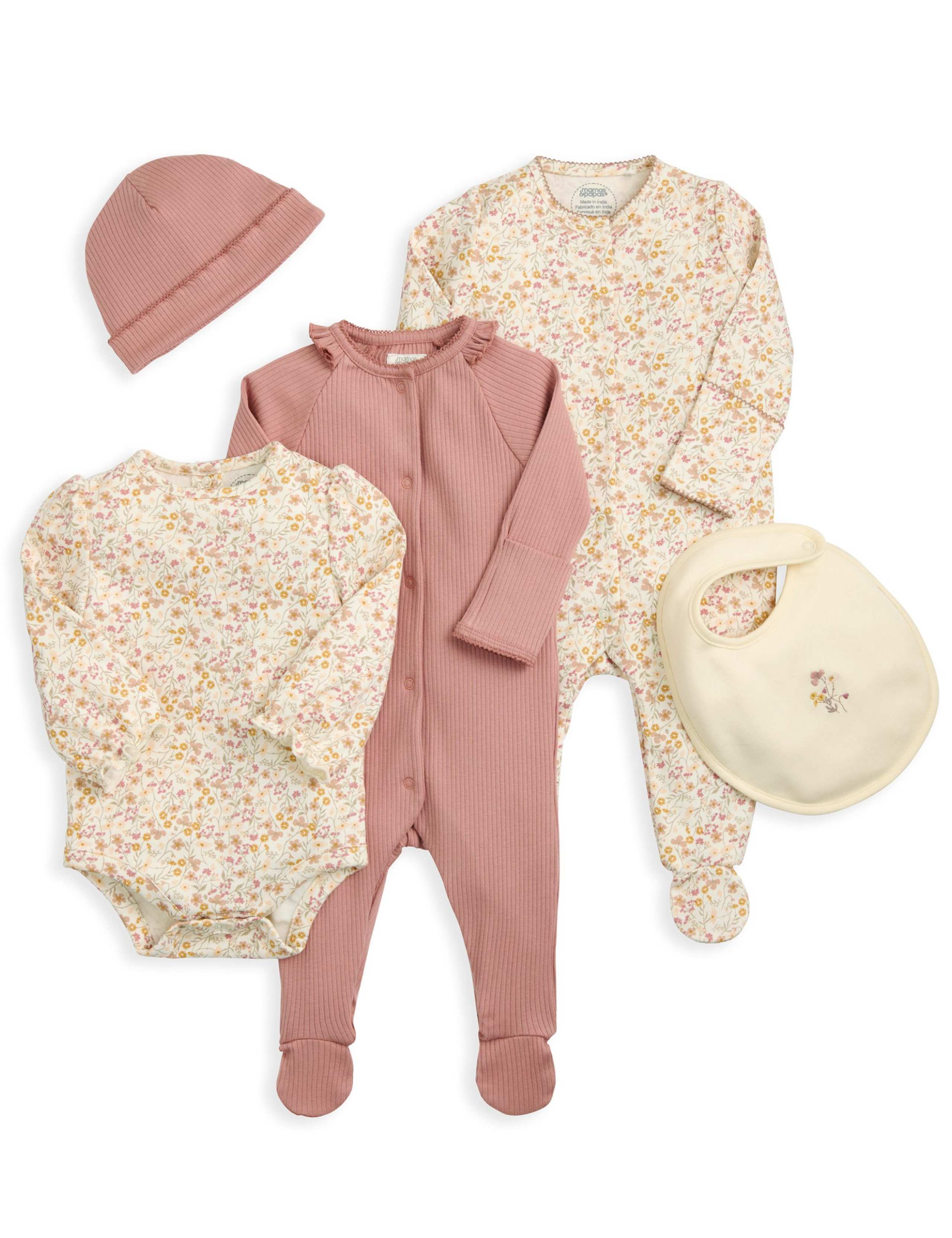 5 Piece Cotton Rich Floral Gift Set (0-9 Months) 2 of 7