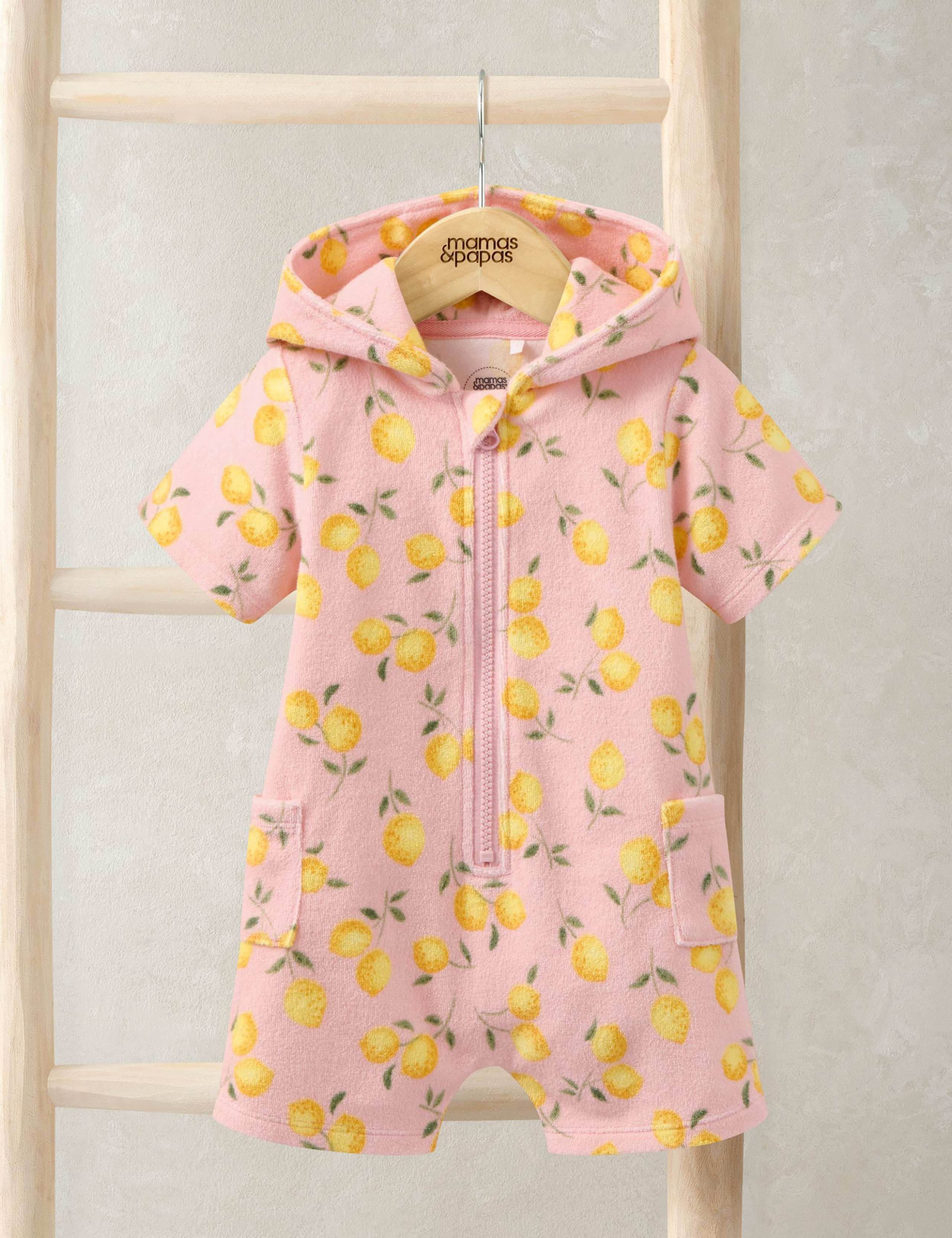 Cotton Rich Towelling Lemon Print Zip Romper (3 Months-3 Years) 1 of 2