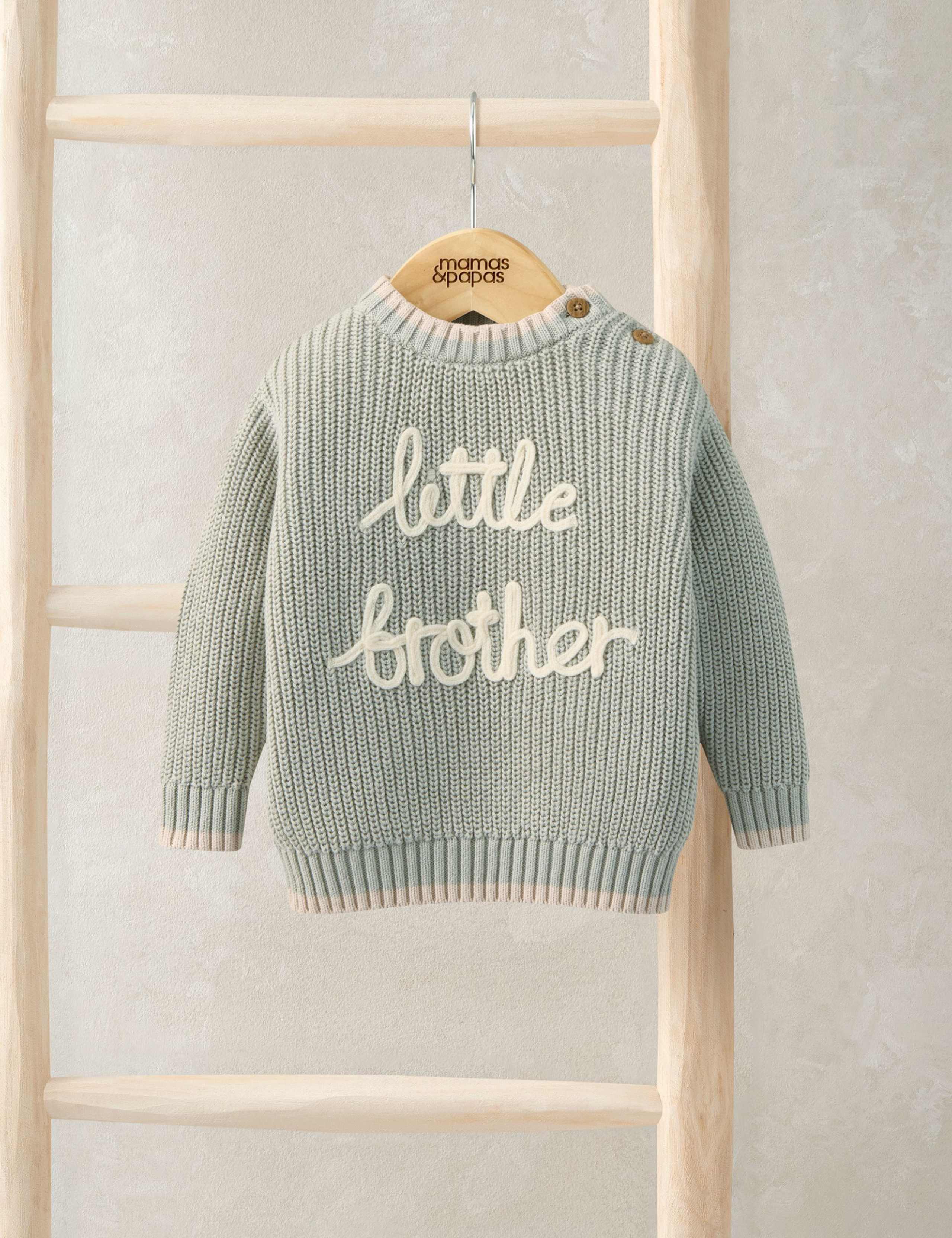 Pure Cotton Little Brother Slogan Jumper (7lbs-9 Mths) 1 of 2