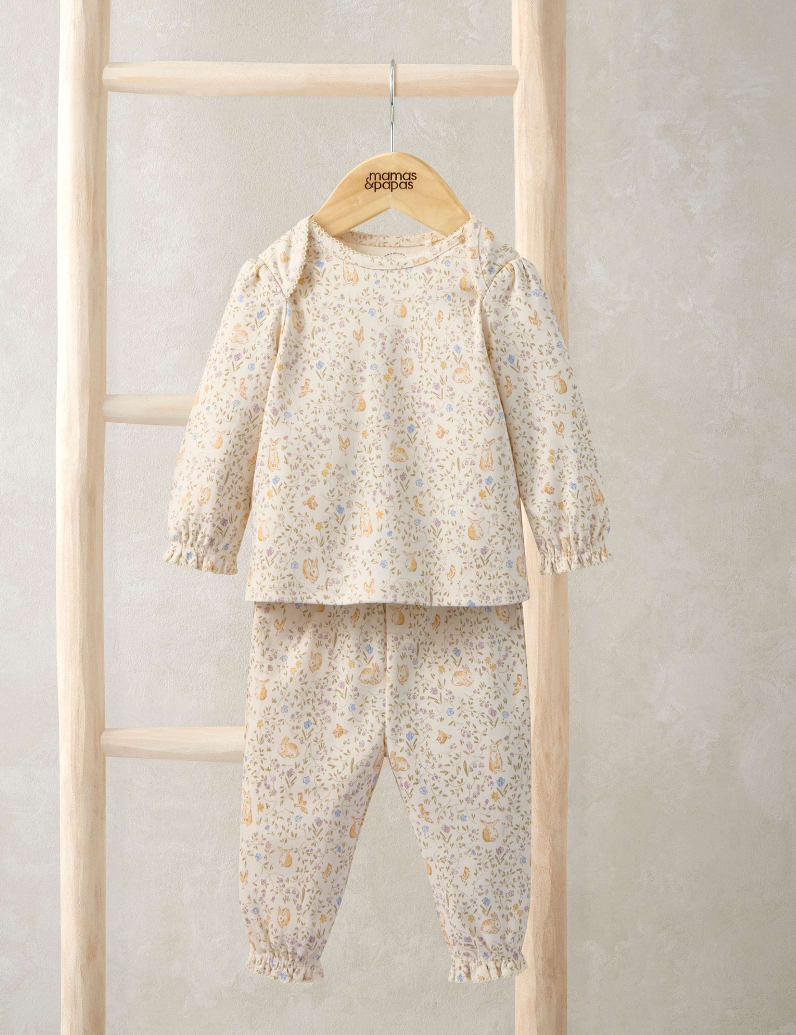 Pure Cotton Jersey Bunny Floral Print Pyjamas (3 Months-3 Years) 1 of 4