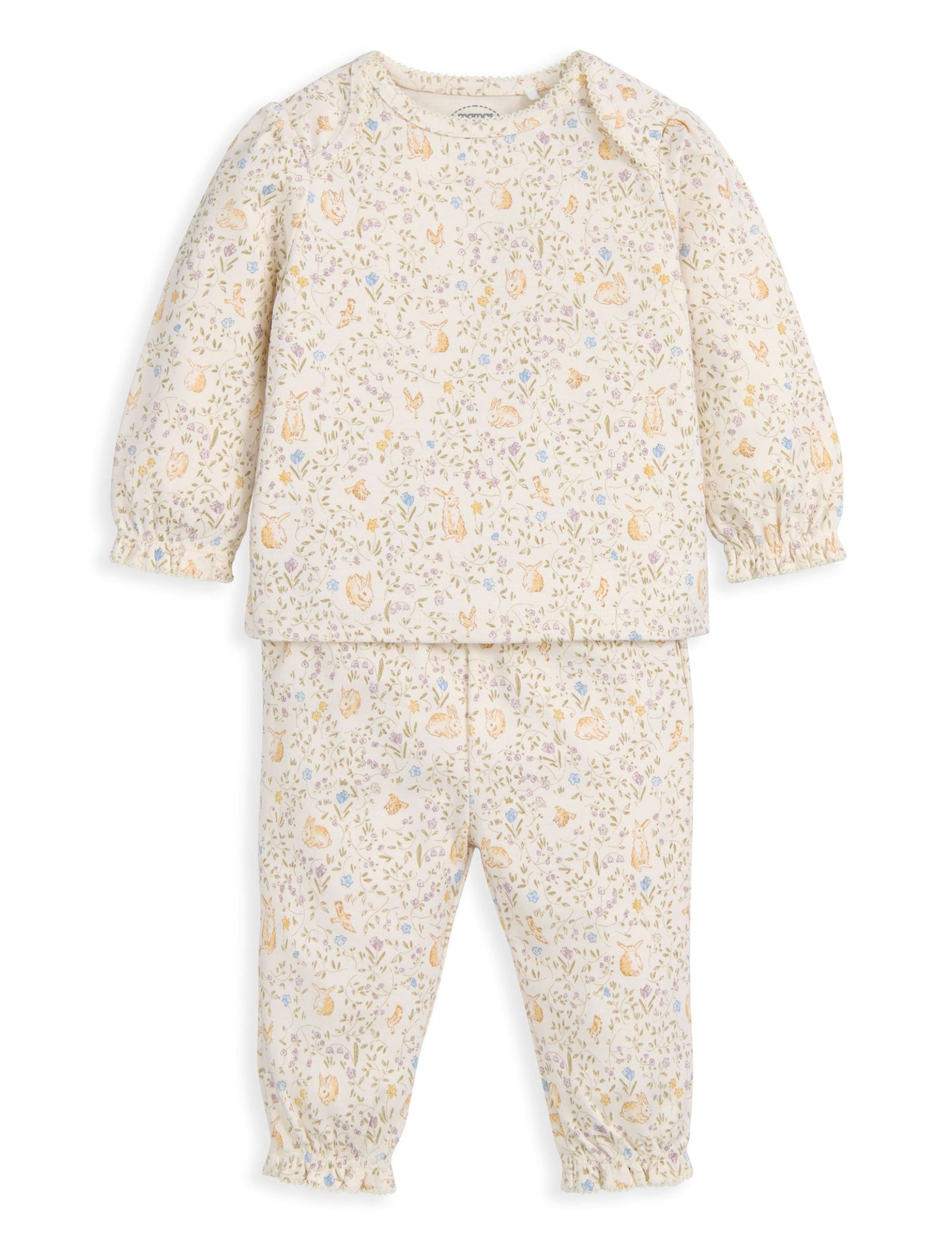 Pure Cotton Jersey Bunny Floral Print Pyjamas (3 Mths-3 Yrs) 2 of 4