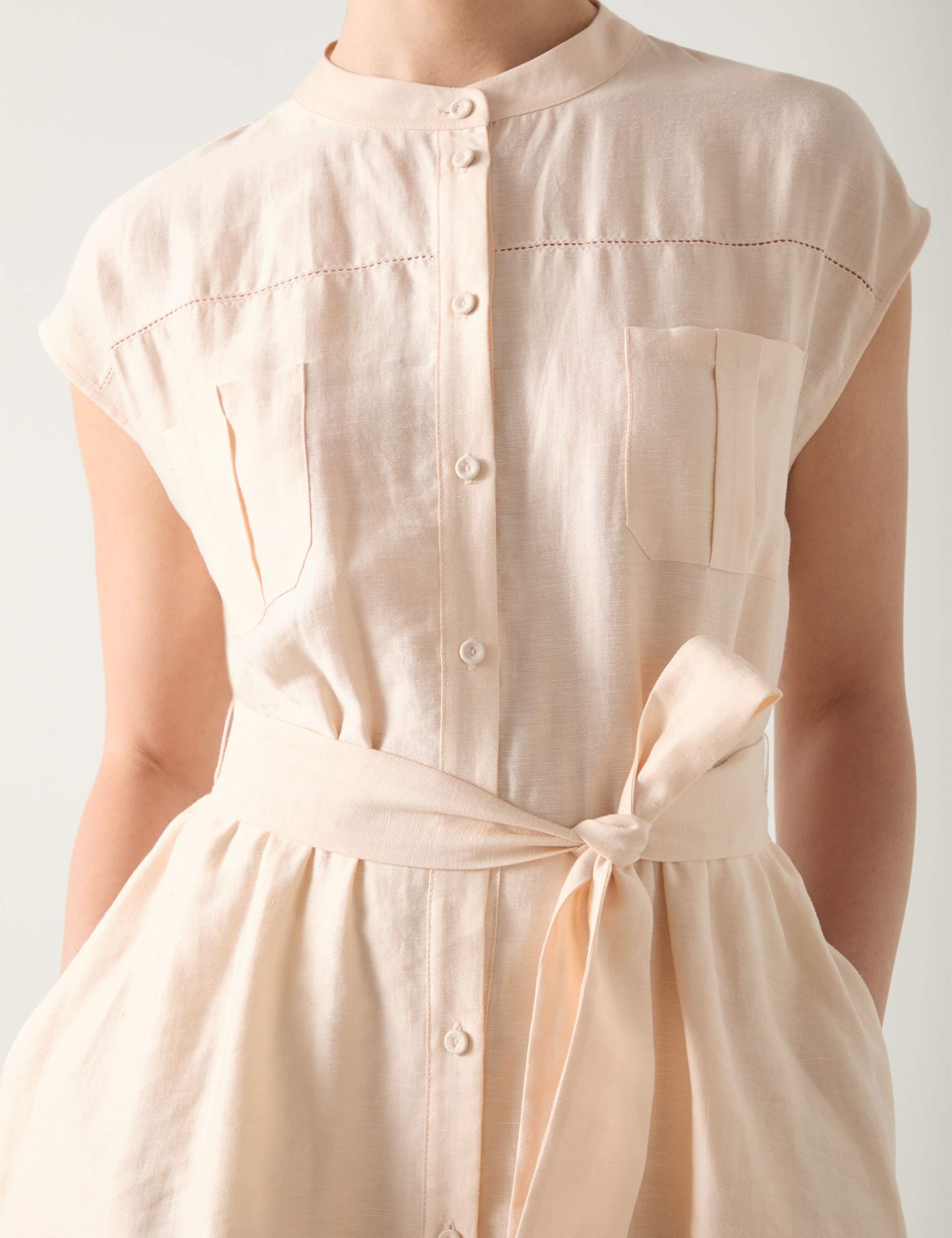 Linen Blend Belted Midi Skater Dress 2 of 2