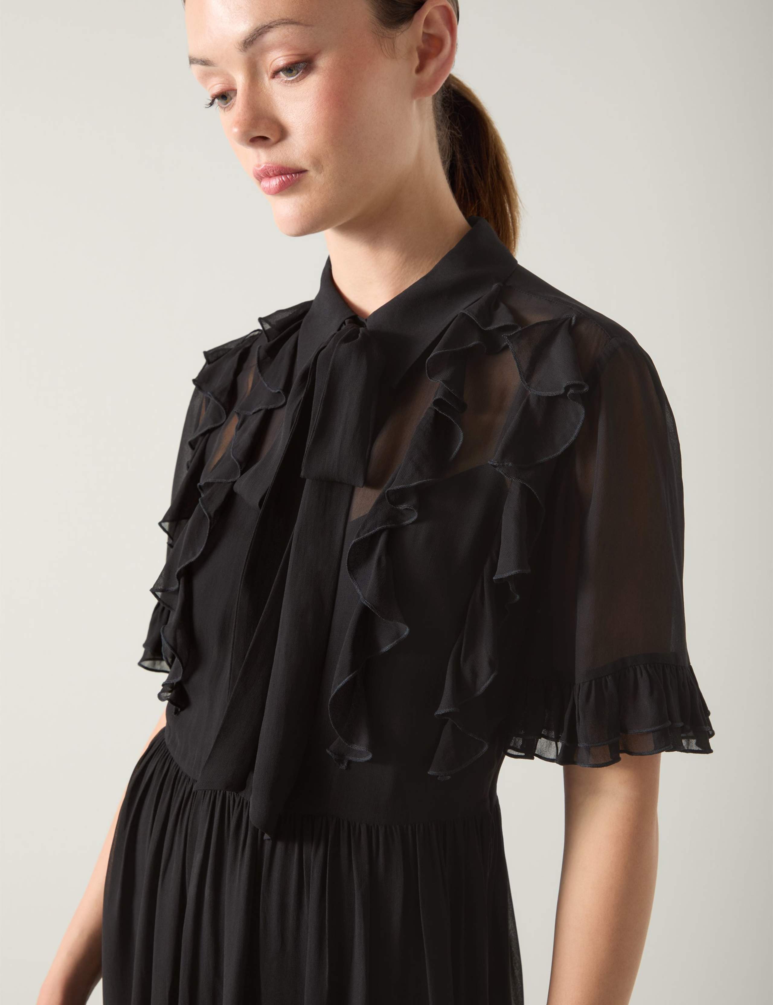 Ruffled Pussybow Midi Shirt Dress 2 of 2