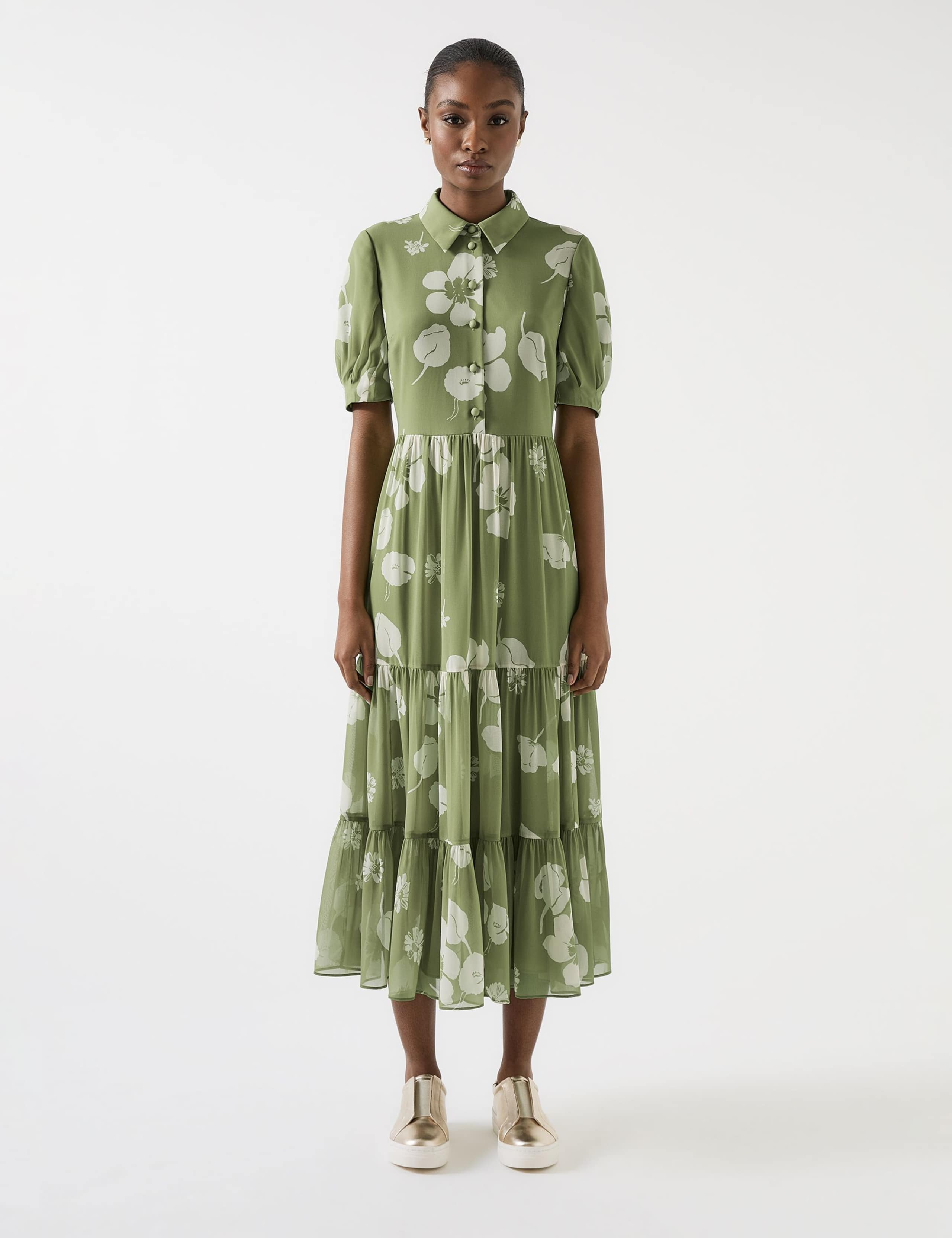 Floral Collared Relaxed Midi Tiered Dress 1 of 2