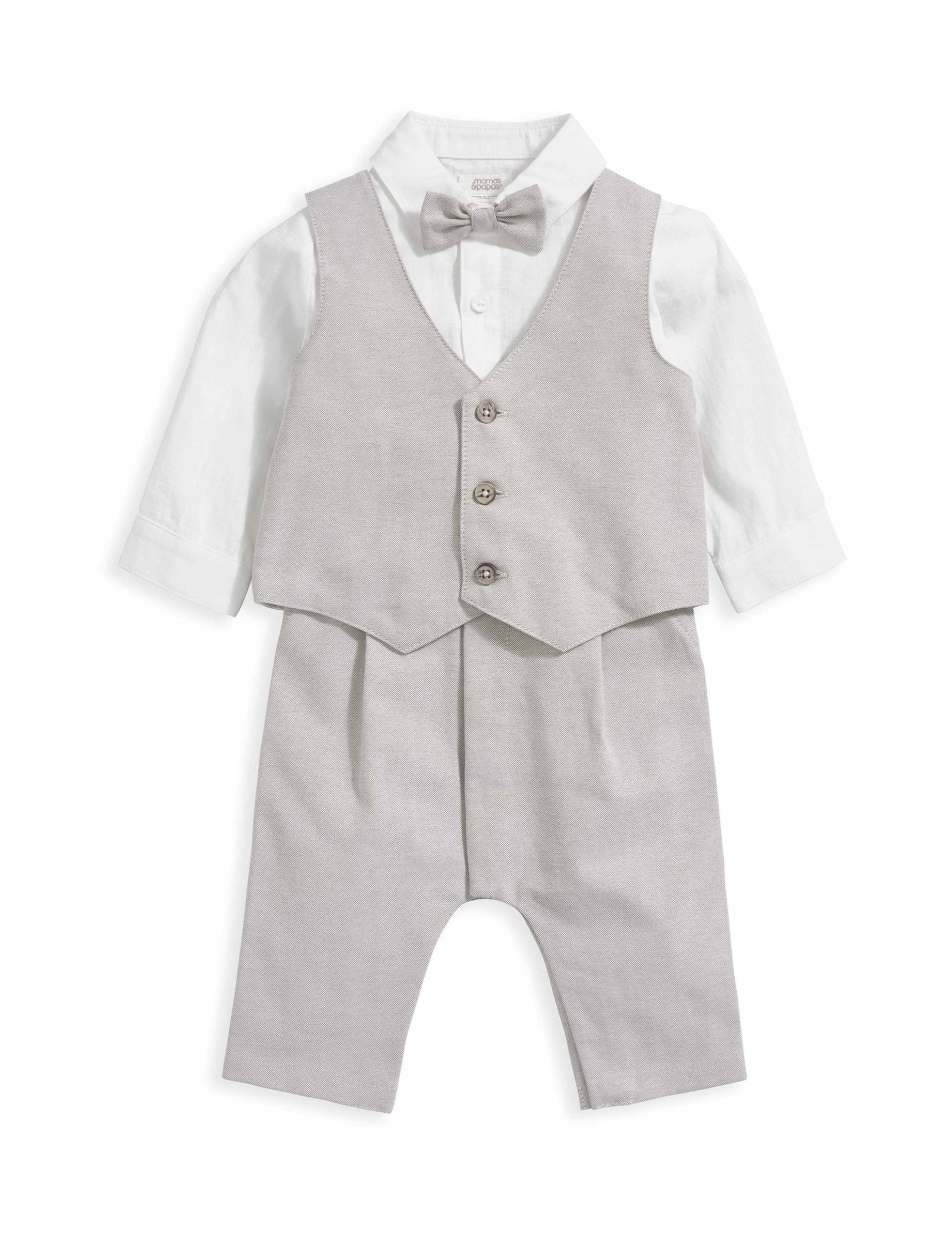Cotton Rich Mock Waistcoat Romper (0-24 Months) 2 of 7