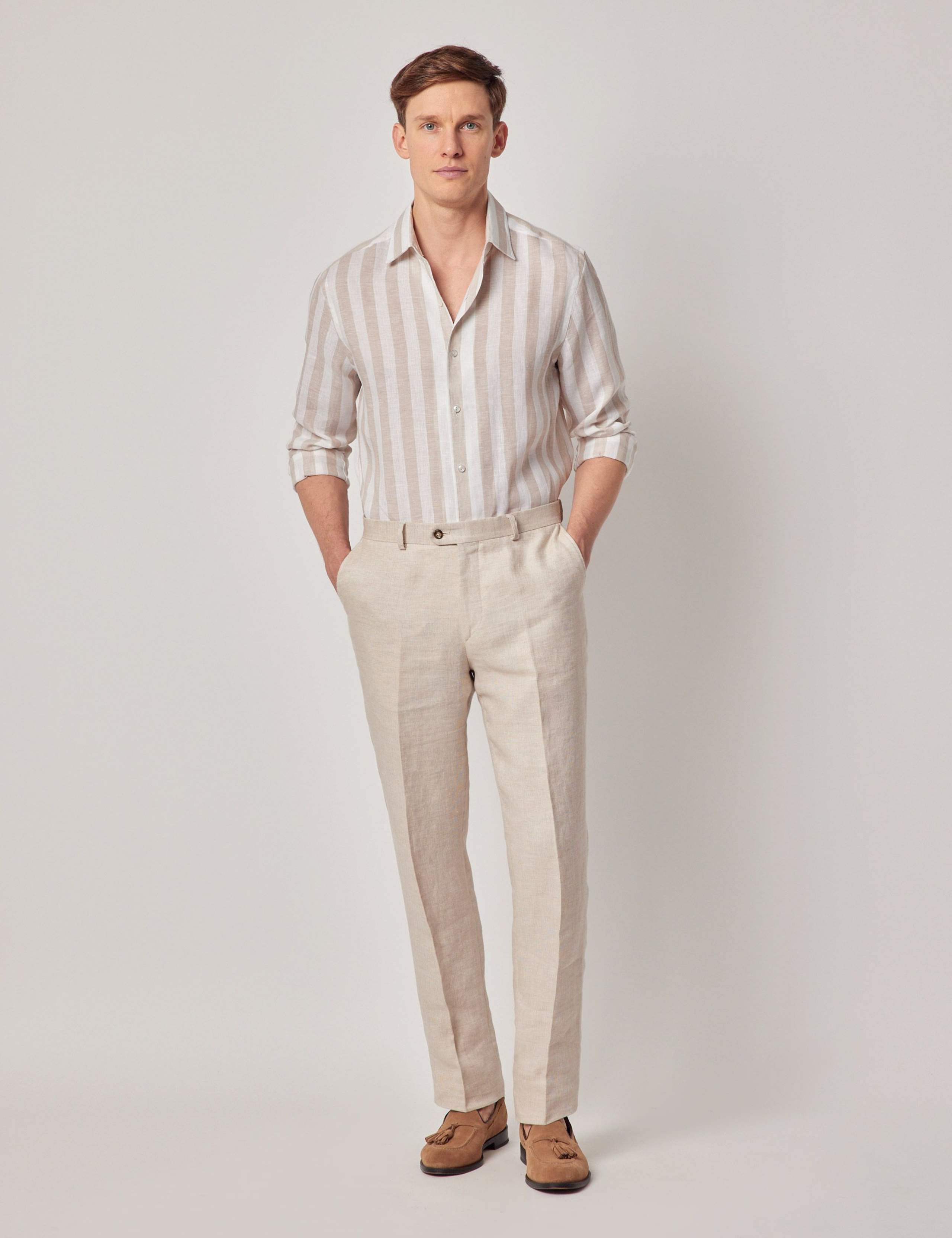 Slim Fit Pure Linen Striped Shirt 2 of 2