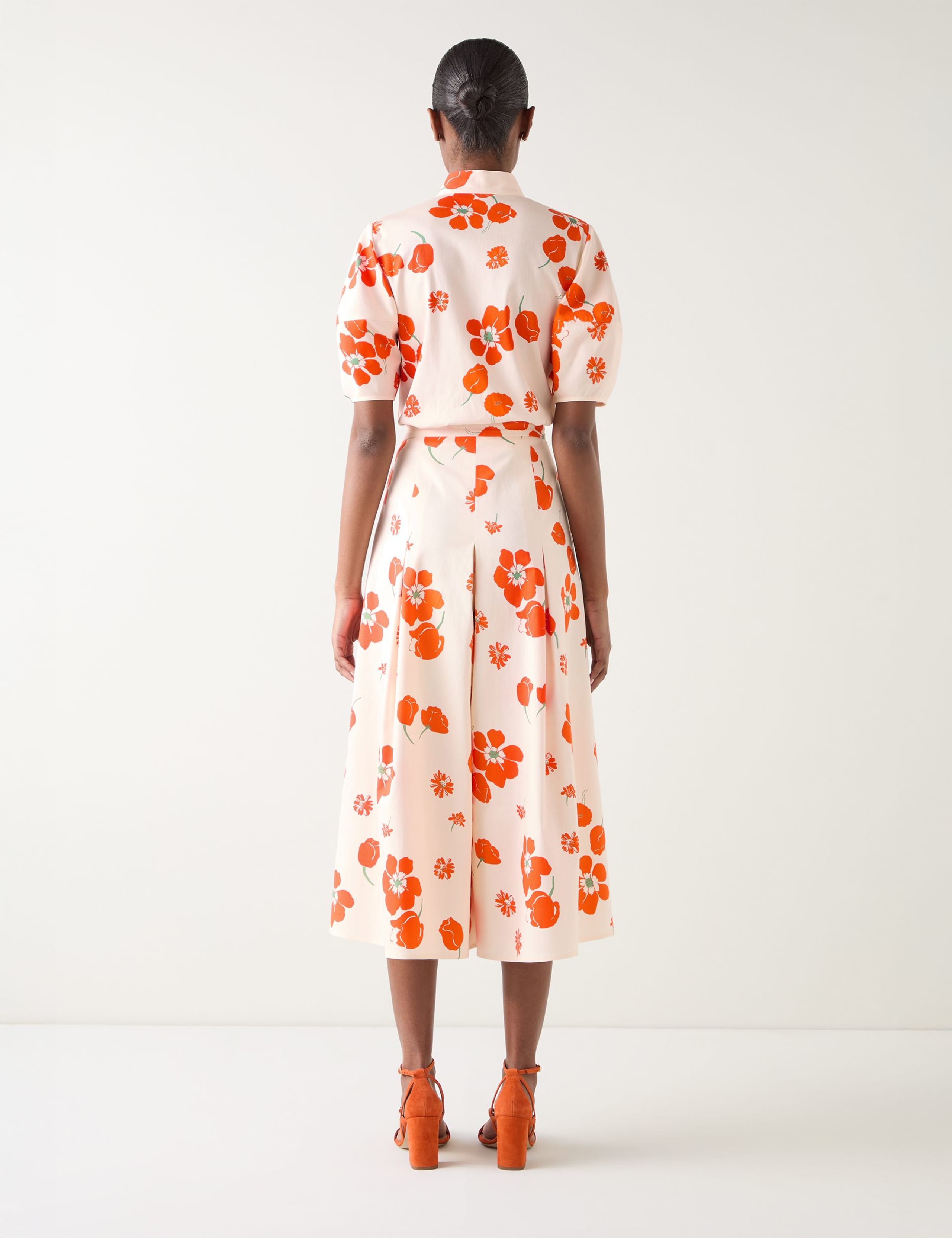 Cotton Rich Floral Tie Neck Puff Sleeve Blouse 3 of 4