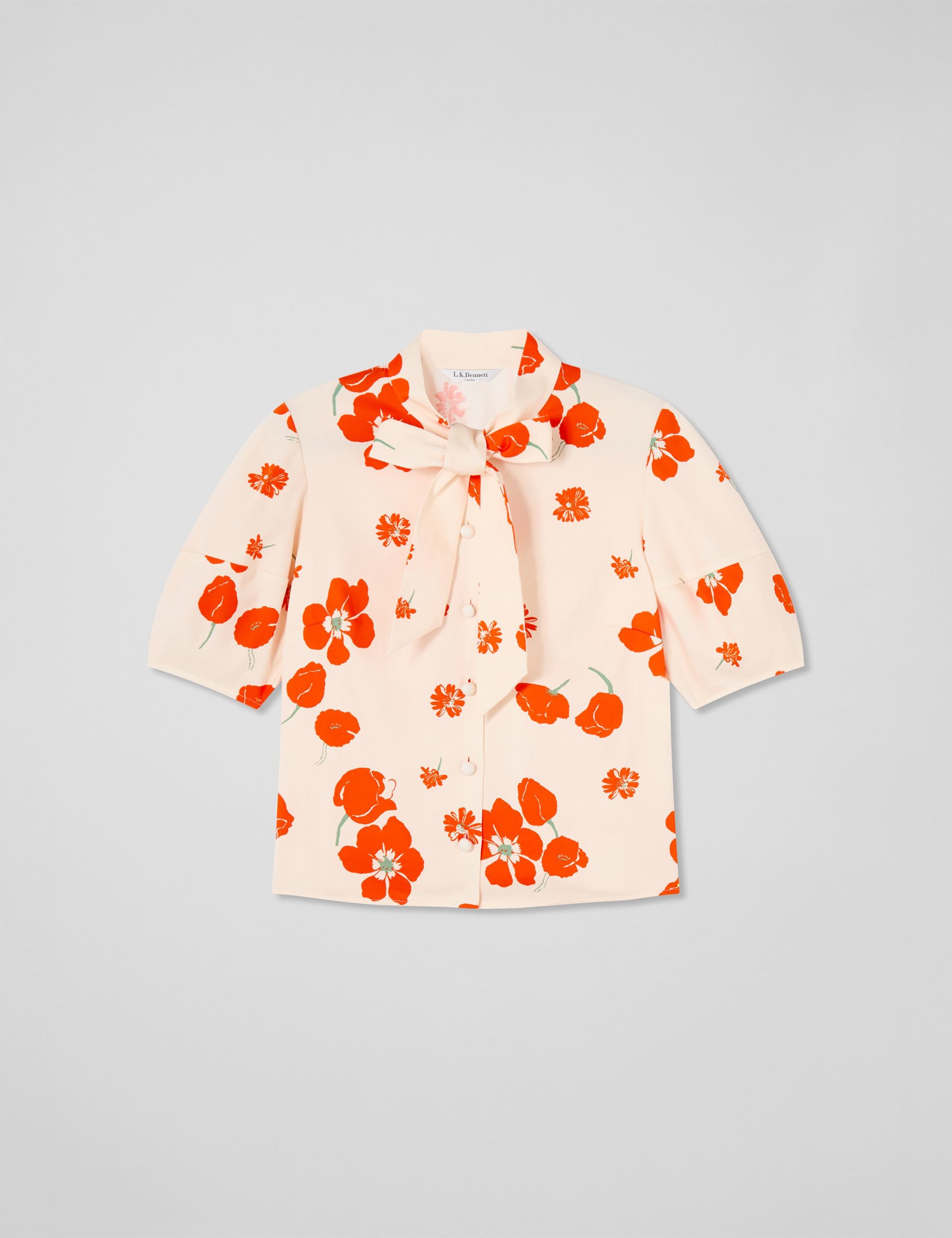 Cotton Rich Floral Tie Neck Puff Sleeve Blouse 2 of 4