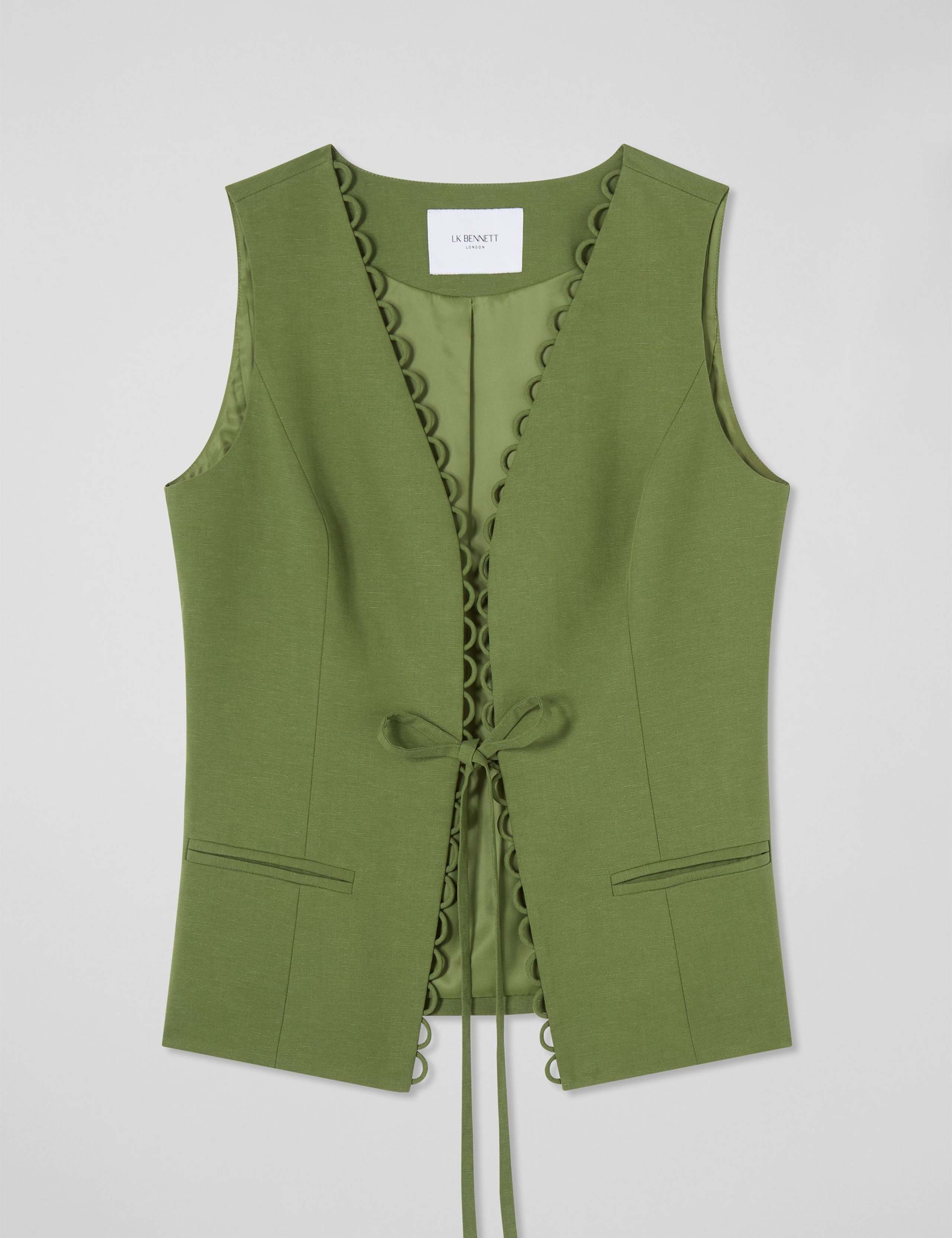 Scallop Detail Tie Front Fitted Waistcoat 6 of 6