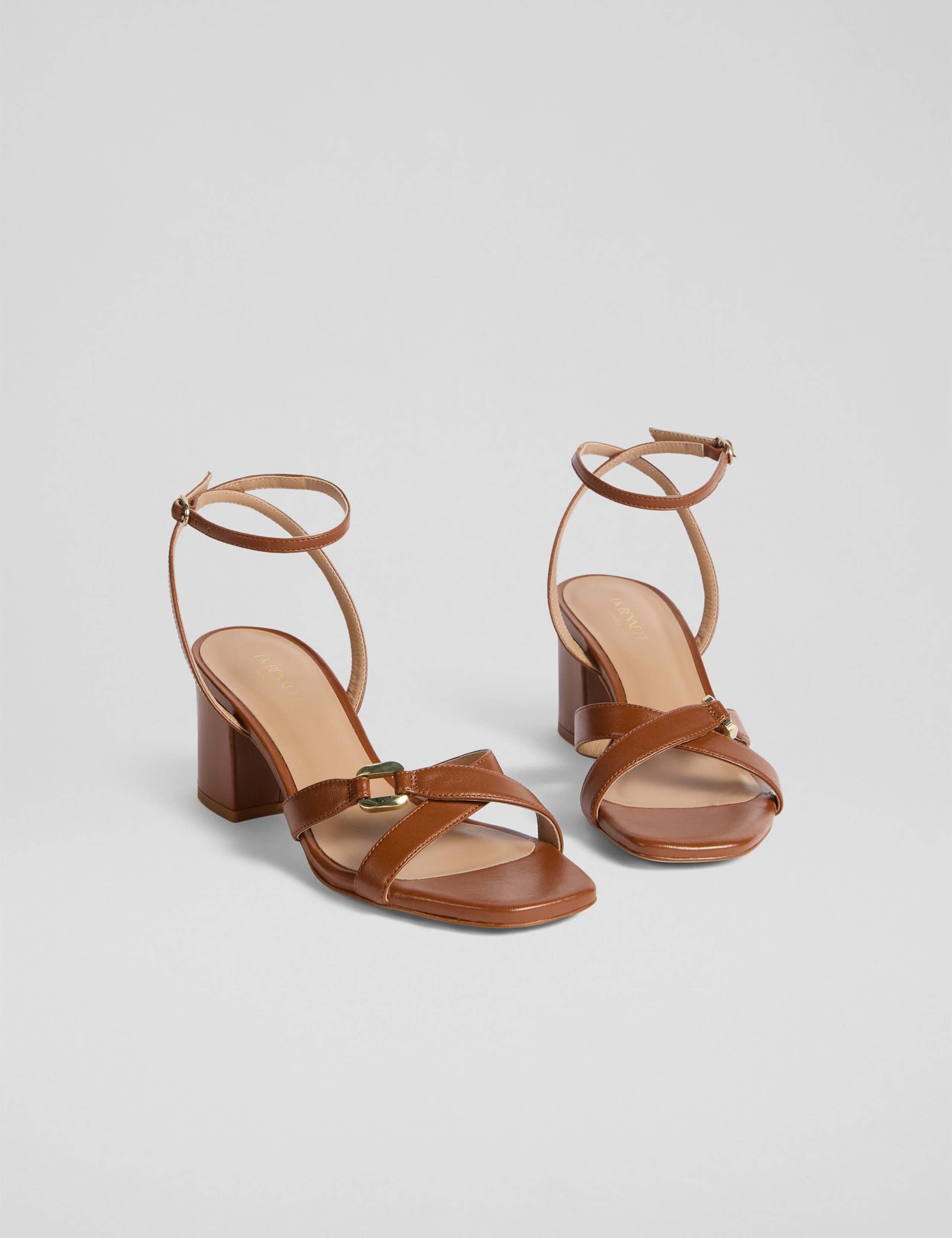 Leather Ankle Strap Block Heel Sandals 2 of 4