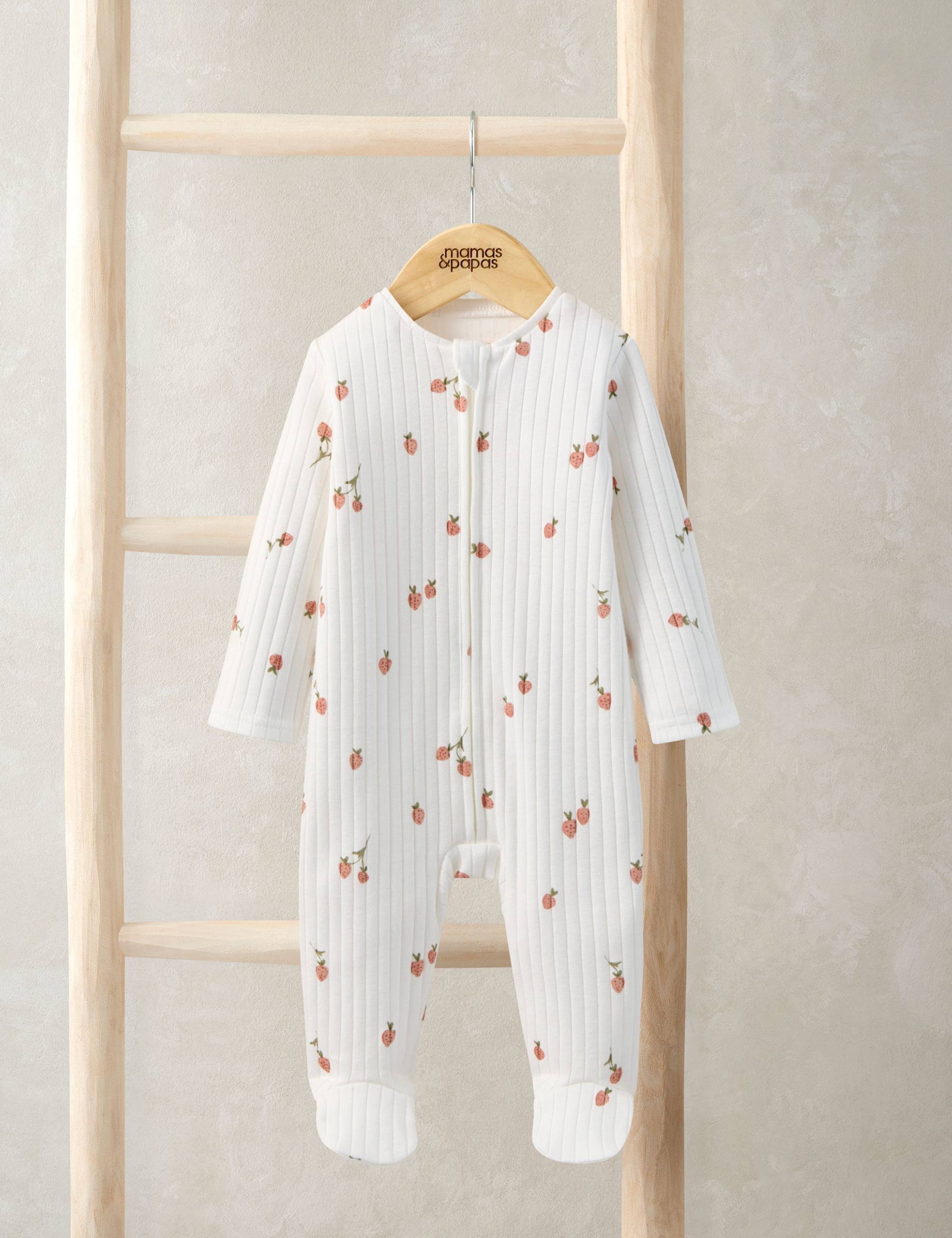 Pure Cotton Ribbed Strawberry Print Sleepsuit (6½lbs-12 Mths) 1 of 2