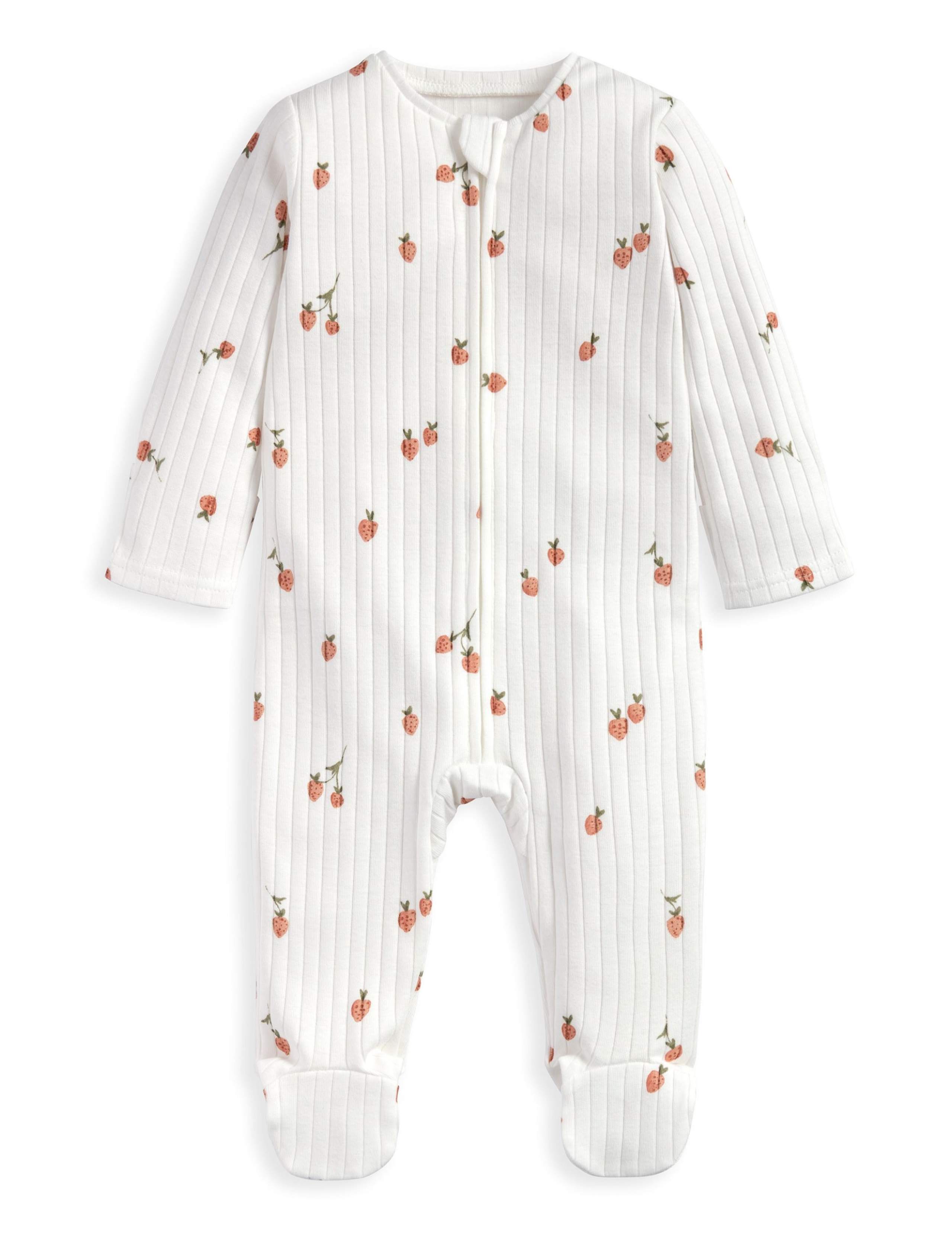 Pure Cotton Ribbed Strawberry Print Sleepsuit (6½lbs-12 Mths) 2 of 2