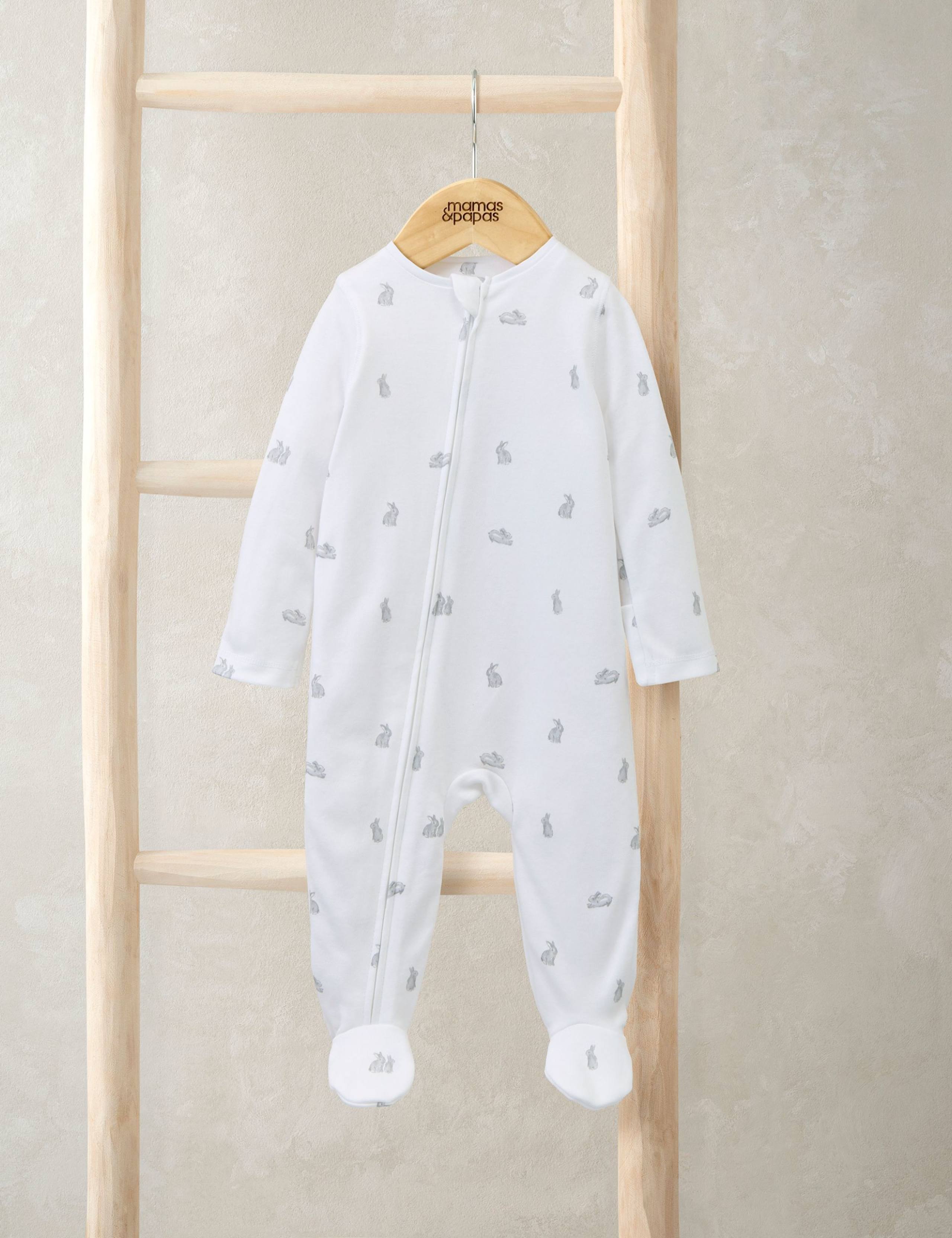 Pure Cotton Bunny Print Sleepsuit (0-6 Months) 1 of 7