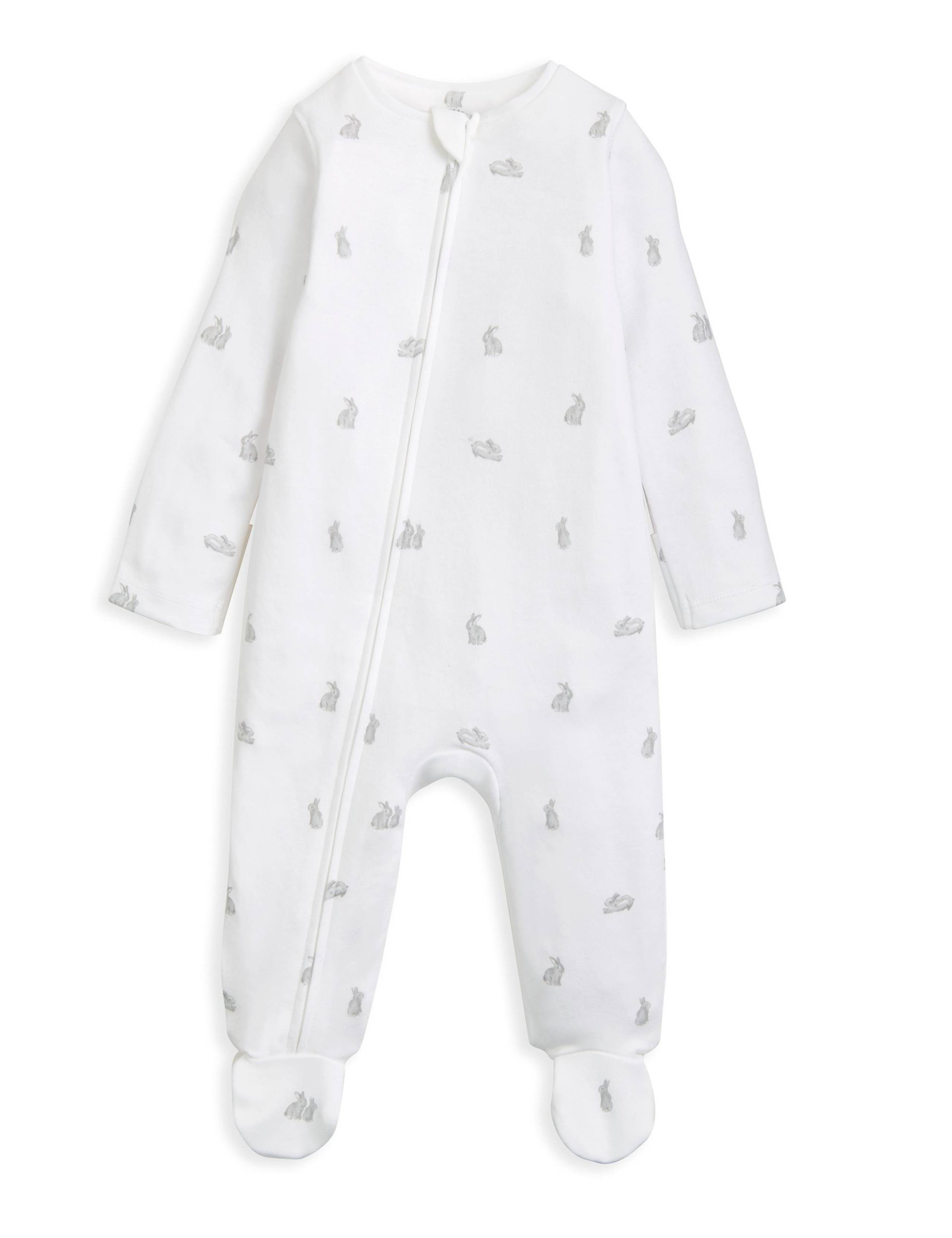 Pure Cotton Bunny Print Sleepsuit (6½lbs-6 Mths) 2 of 7
