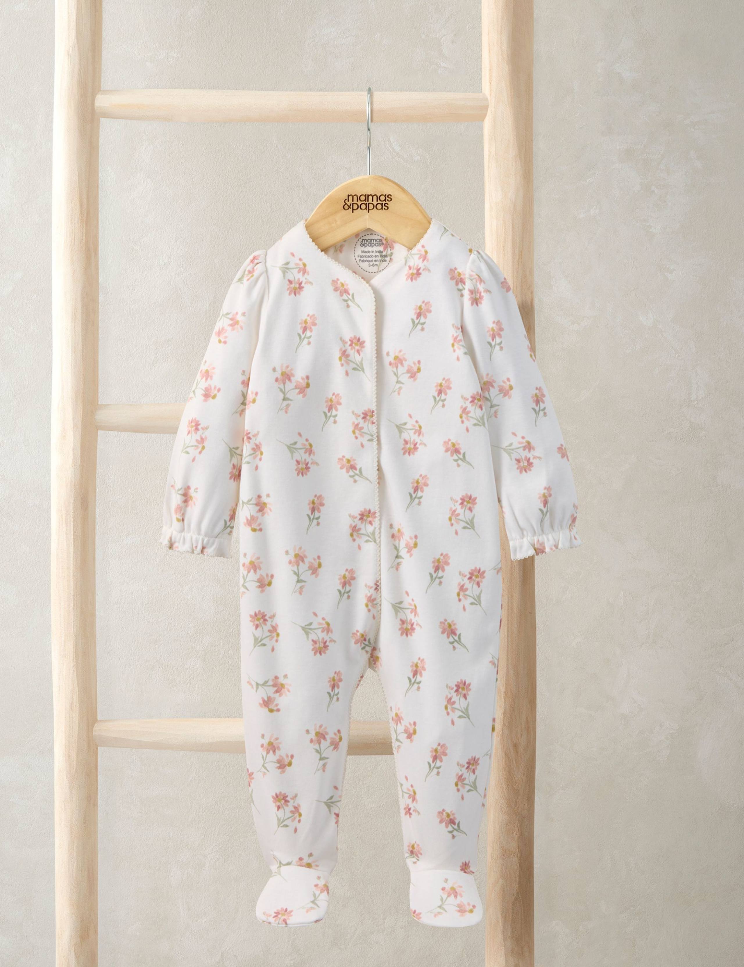 Pure Cotton Floral Sleepsuit (6½lbs-12 Mths) 1 of 2