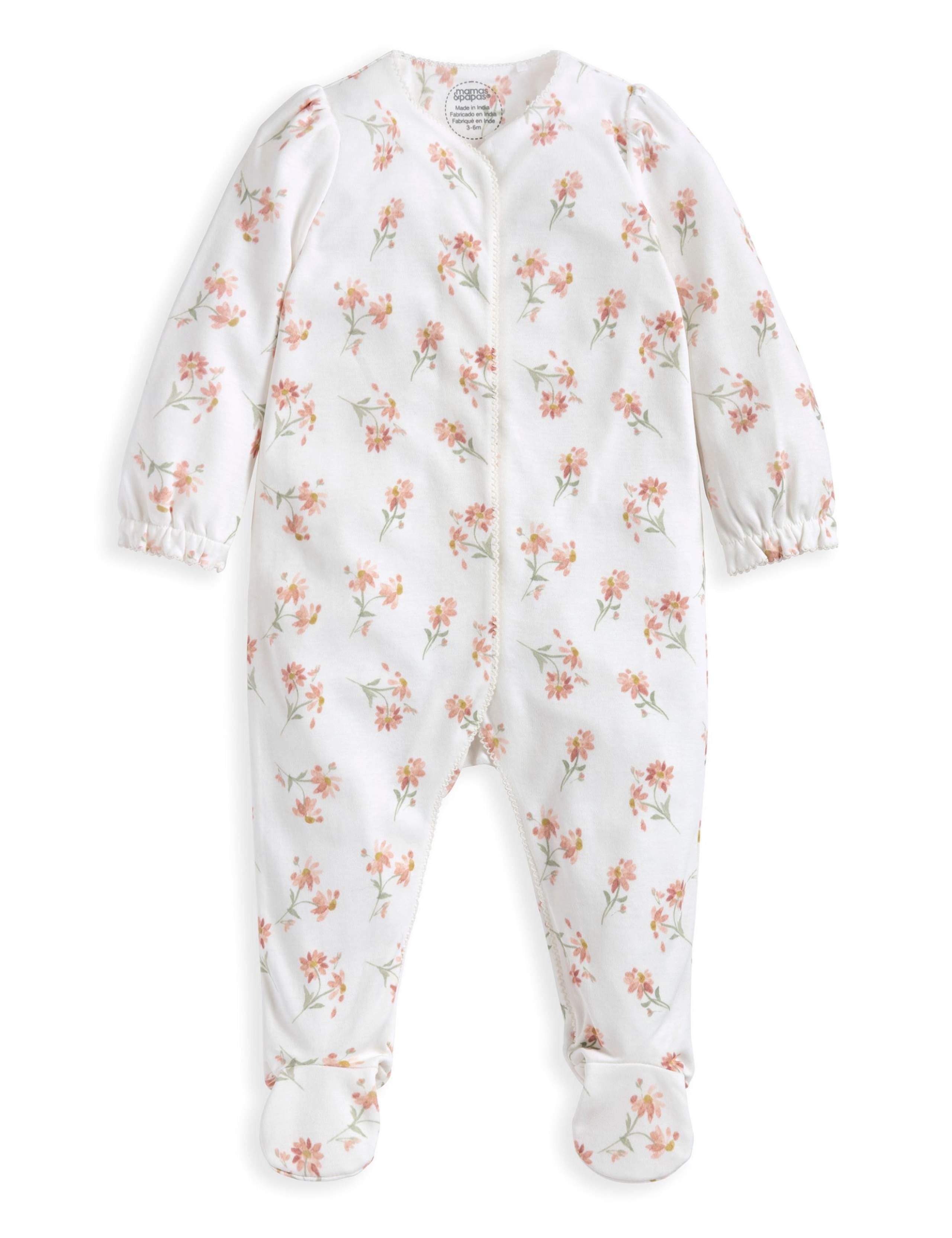 Pure Cotton Floral Sleepsuit (6½lbs-12 Mths) 2 of 2