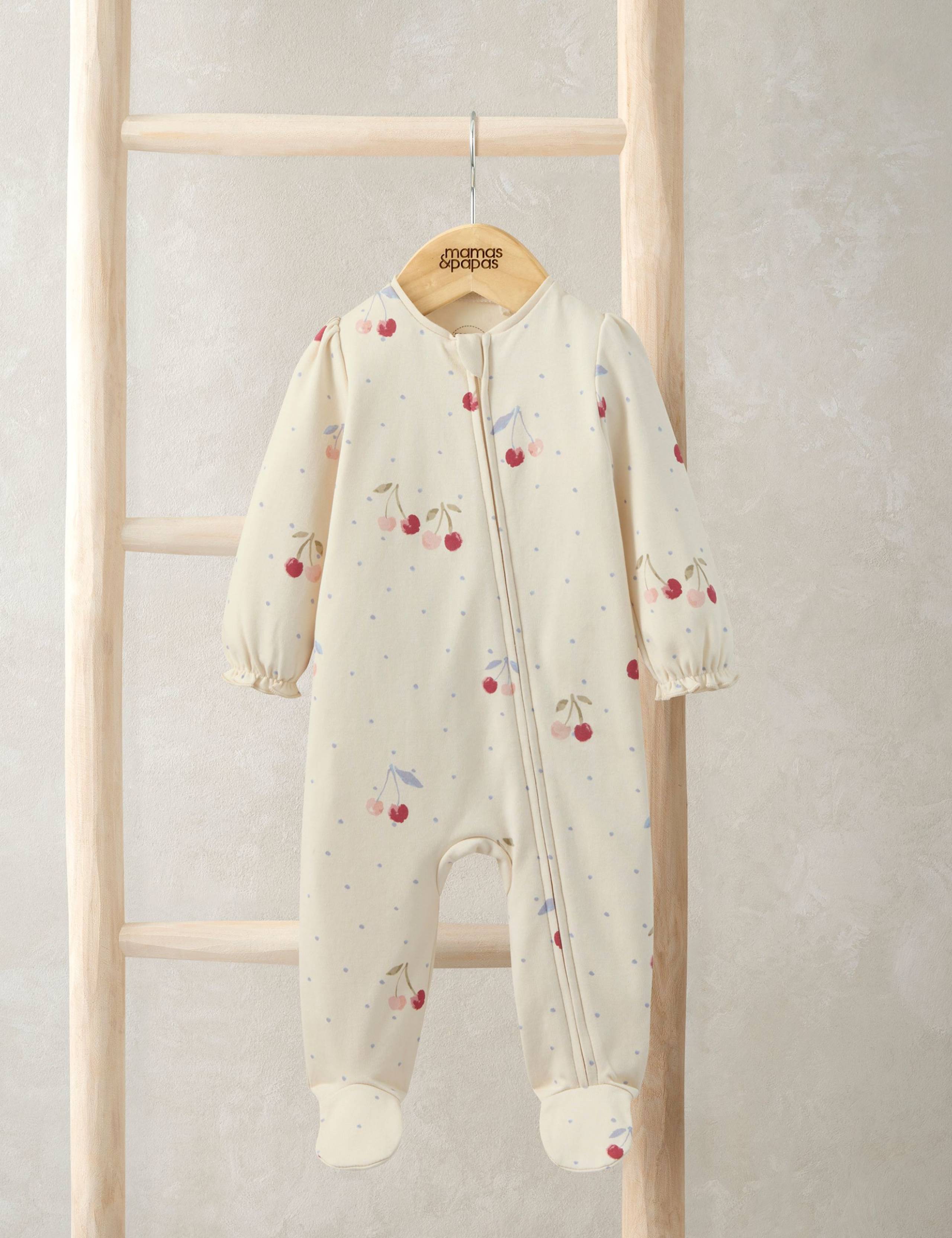 Pure Cotton Cherry Print Sleepsuit (0-12 Months) 1 of 2