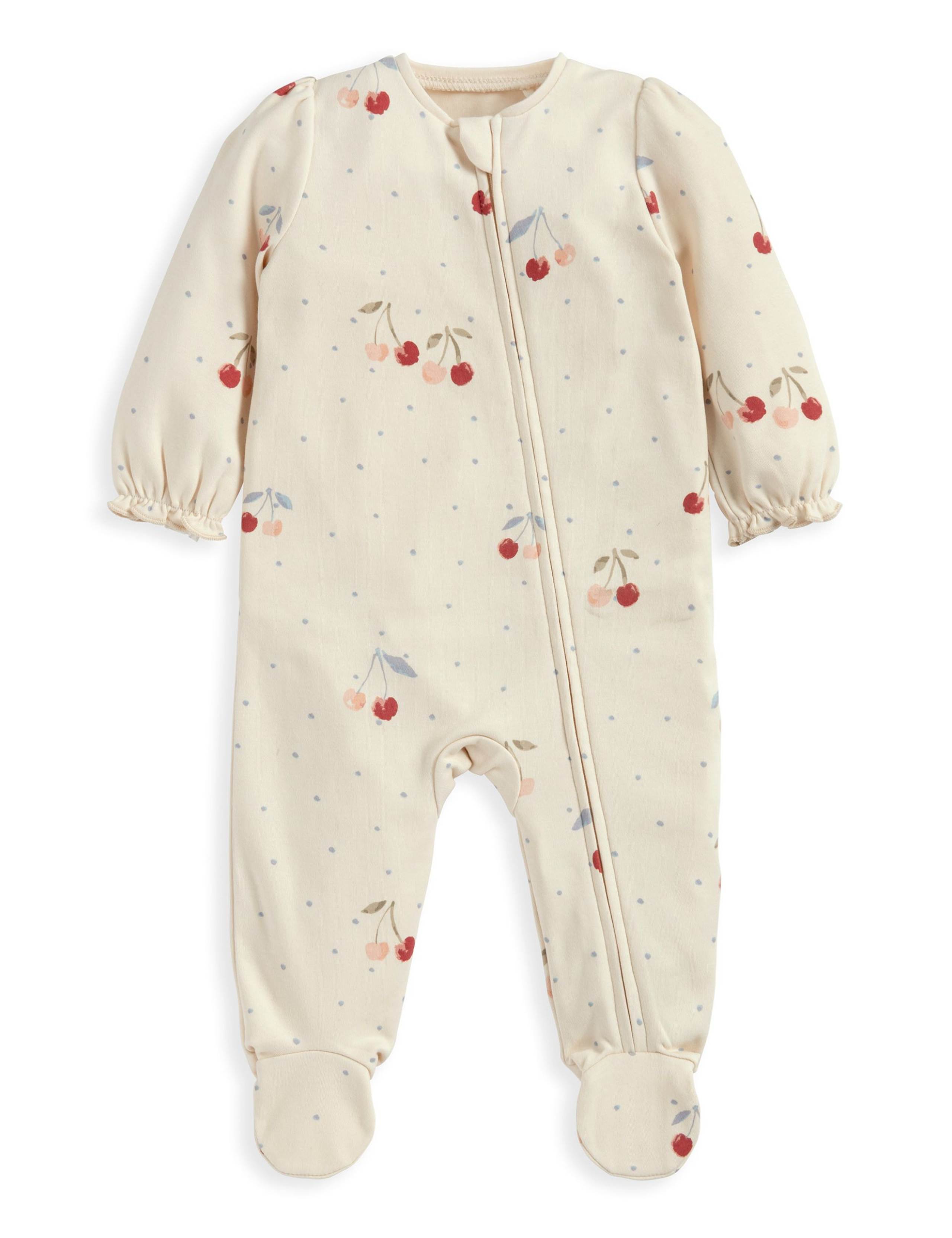 Pure Cotton Cherry Print Sleepsuit (7lbs-12 Mths) 2 of 2