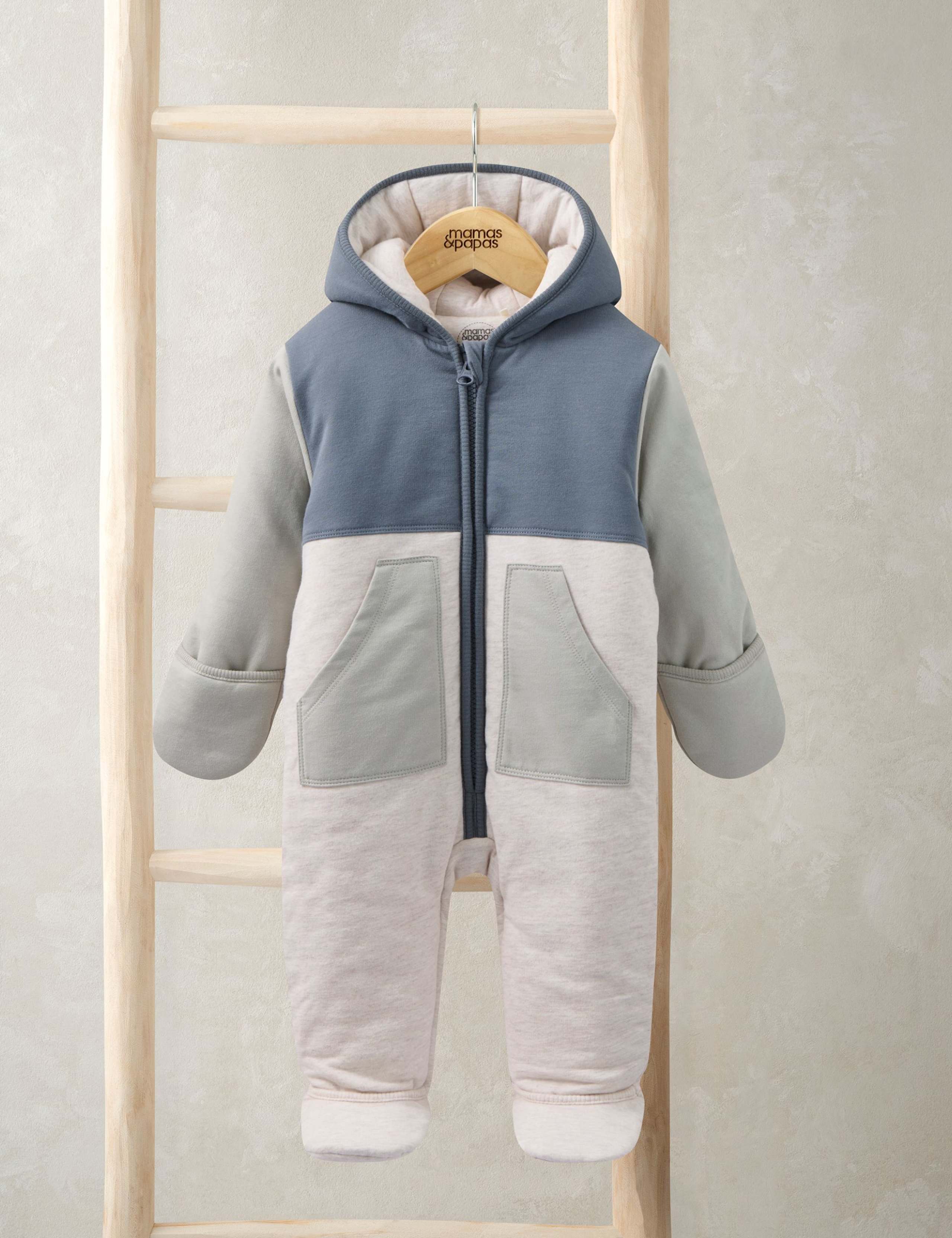 Pure Cotton Colour Block Lightweight Pramsuit (7lbs-12 Mths) 1 of 2