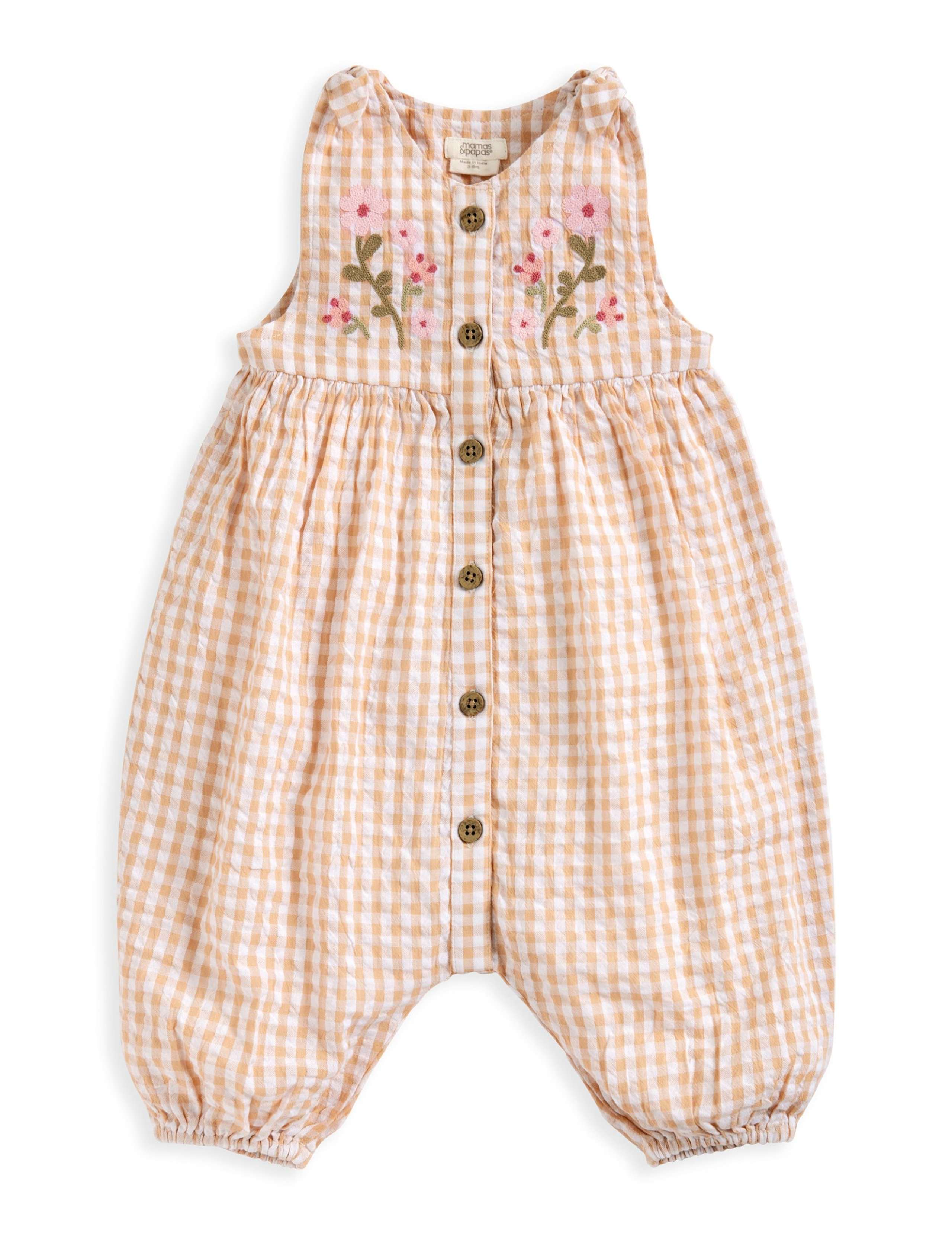 Floral Embroidery Gingham Dungarees (0-18 Mths) 2 of 2