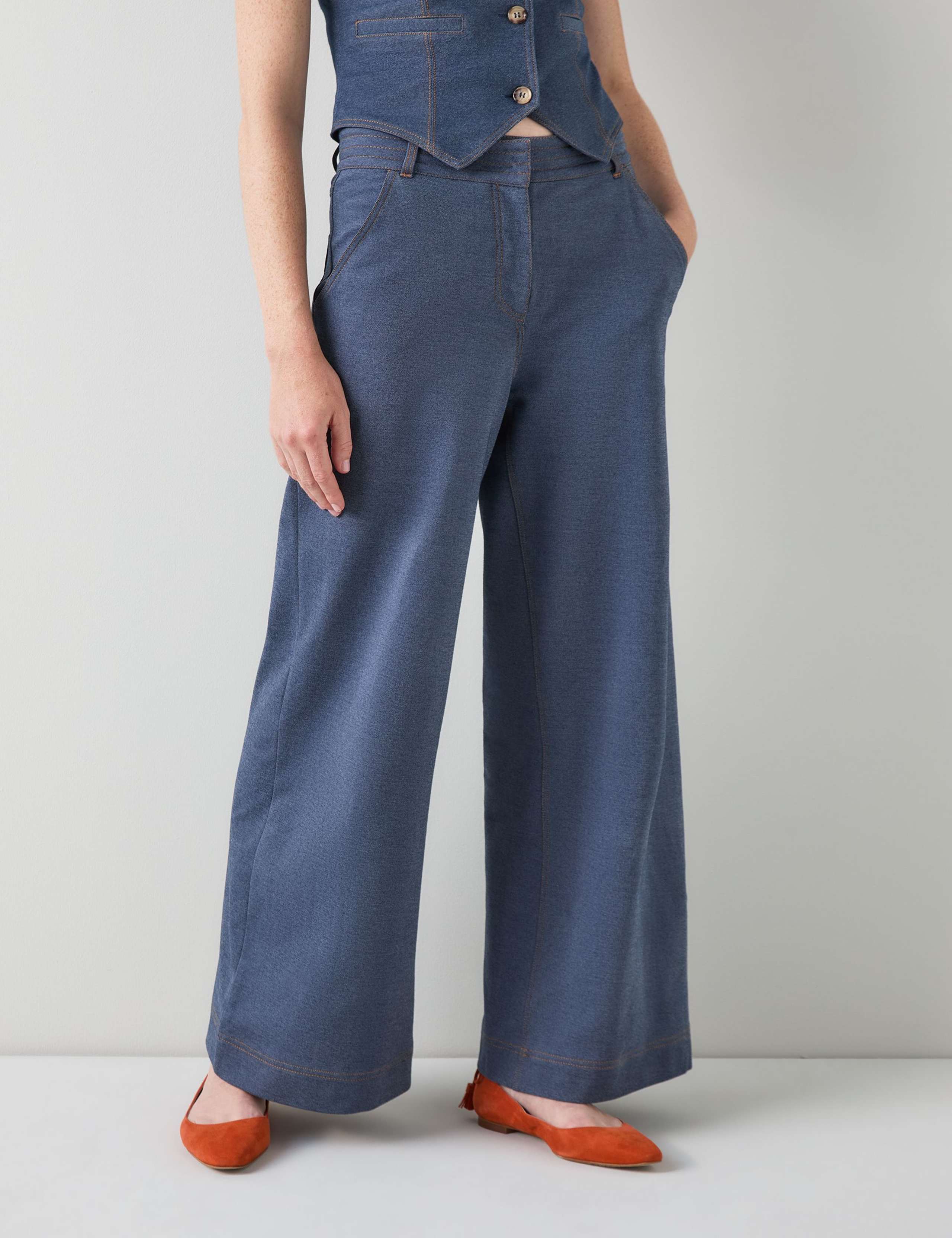 Ponte Jersey Denim Wide Leg Trousers 2 of 3