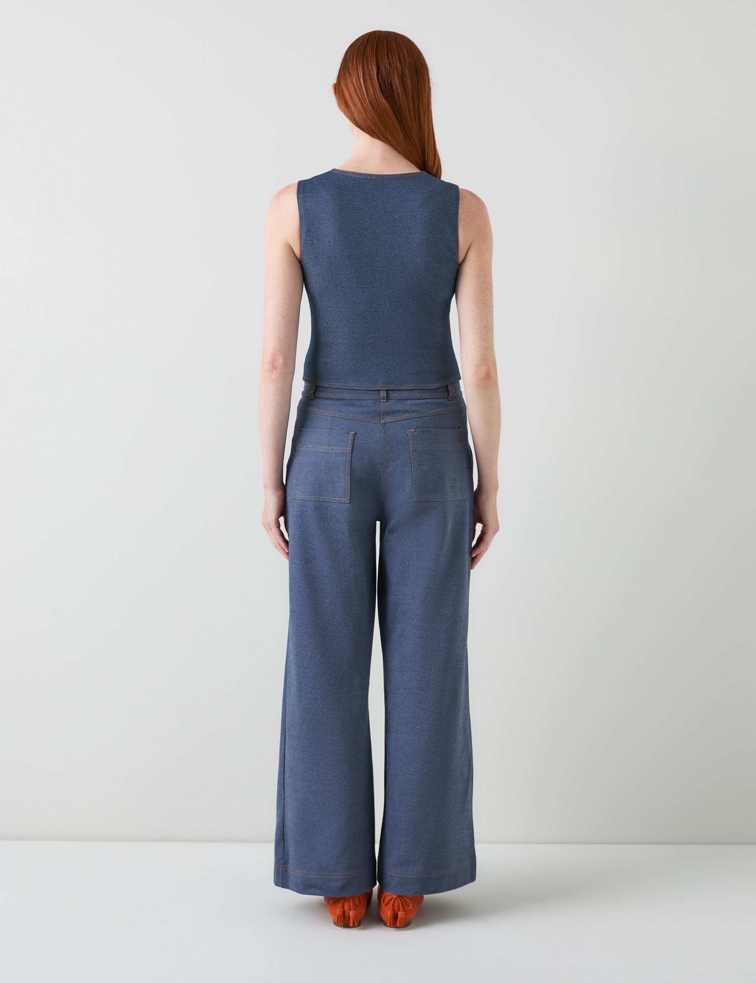 Ponte Jersey Denim Wide Leg Trousers 3 of 3